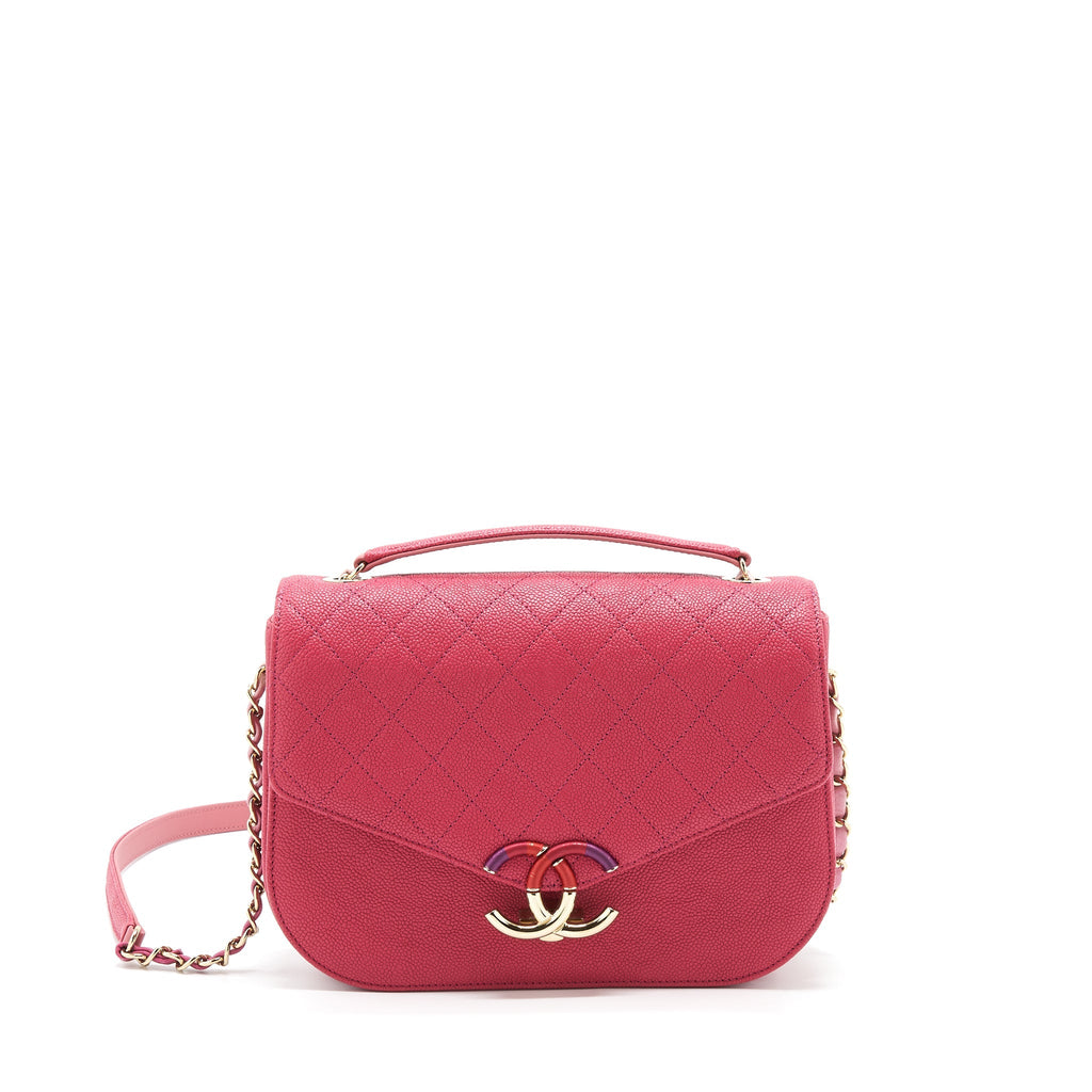Chanel Seasonal Messenger Crossbody Bag Caviar Pink L