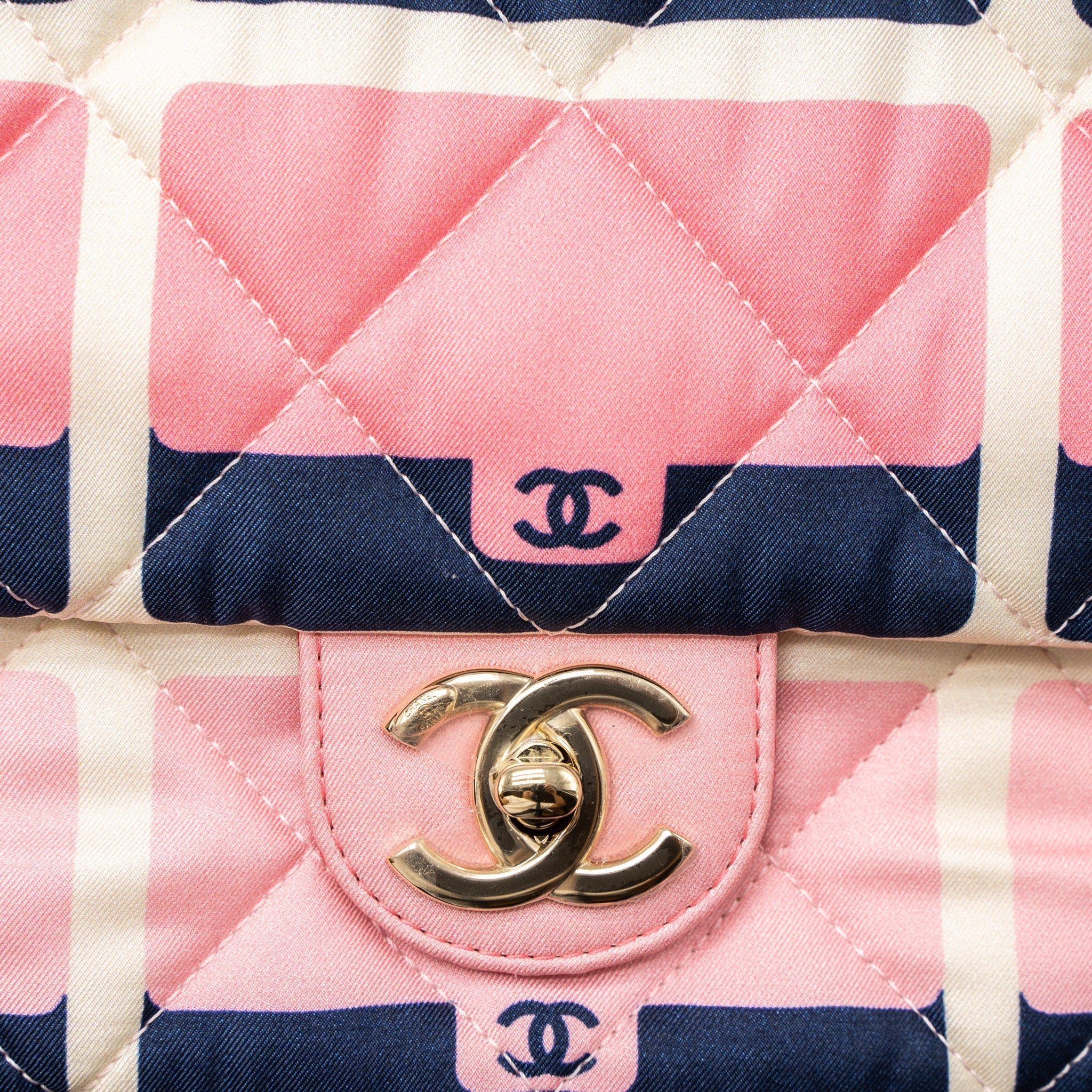 Chanel CC Logo Printed Flap Bag Fabric Multicolour L (Microchip)