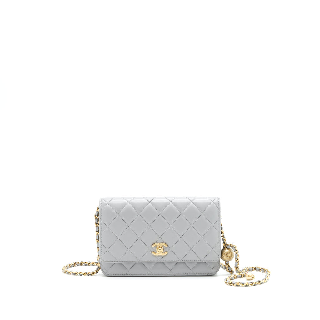 Chanel Pearl Crush Wallet On Chain Lambskin Grey