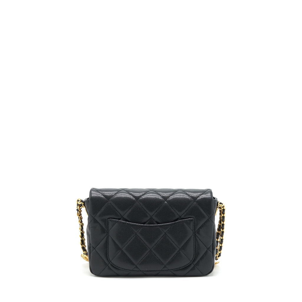 Chanel 22A Small Flap Bag With Button On Chains Caviar Black Brushed
