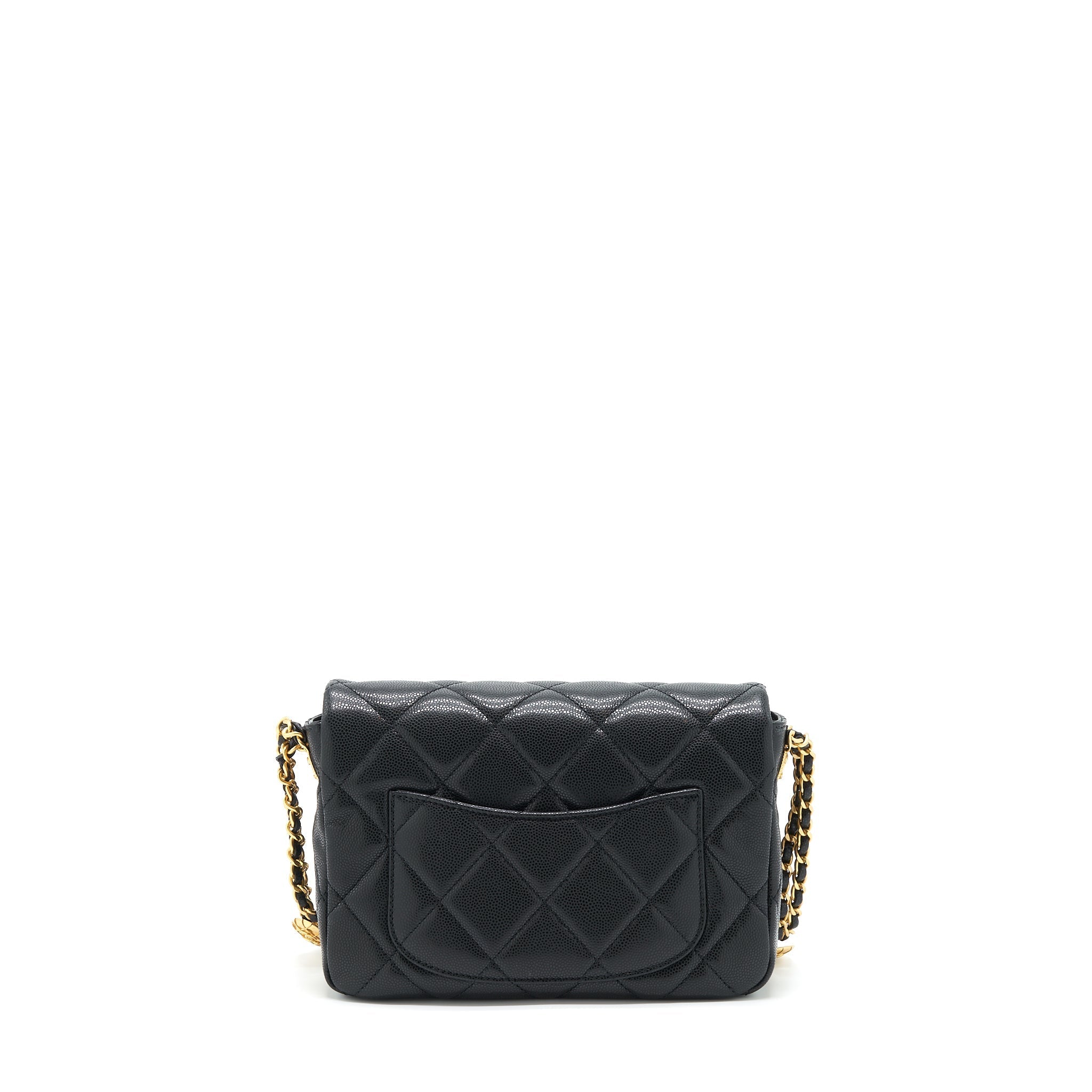 Chanel 22A Small Flap Bag With Button On Chains Caviar Black Brushed