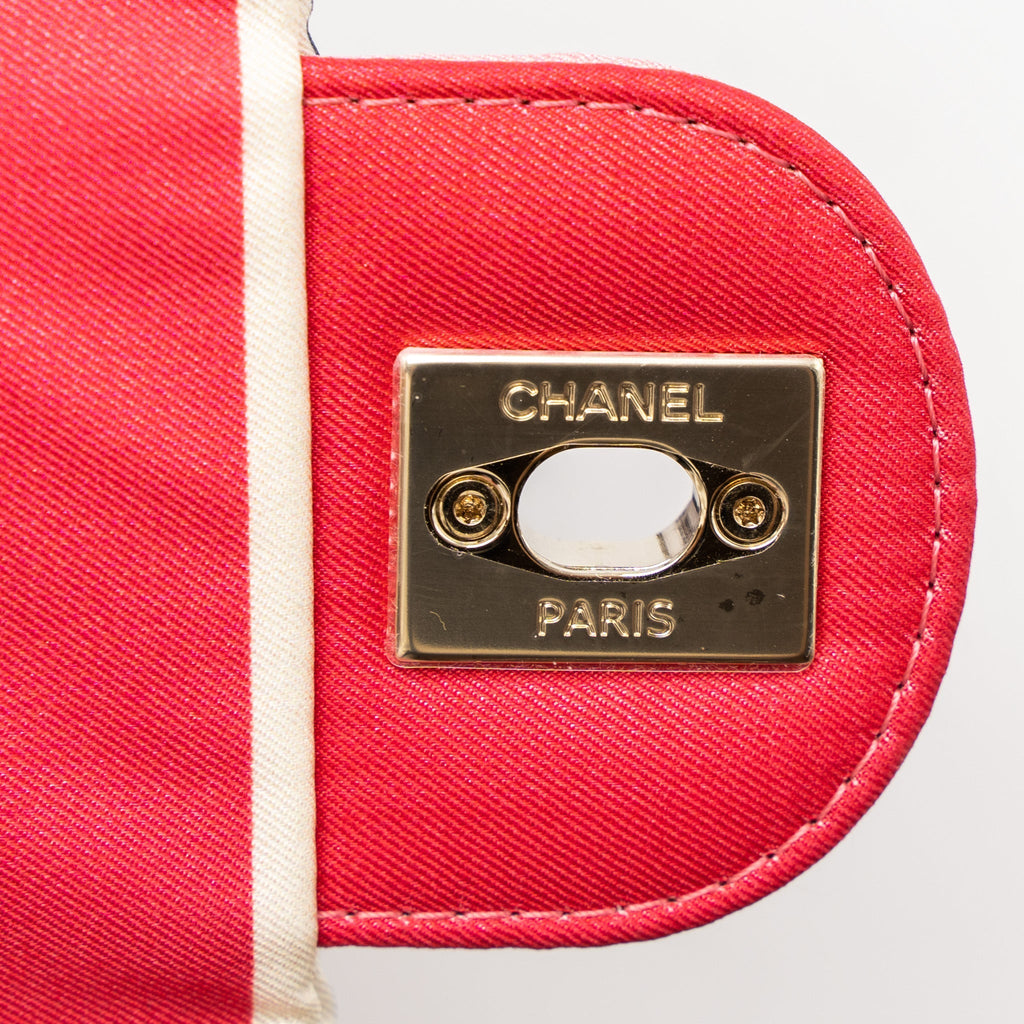 Chanel CC Logo Printed Flap Bag Fabric Multicolour L (Microchip)