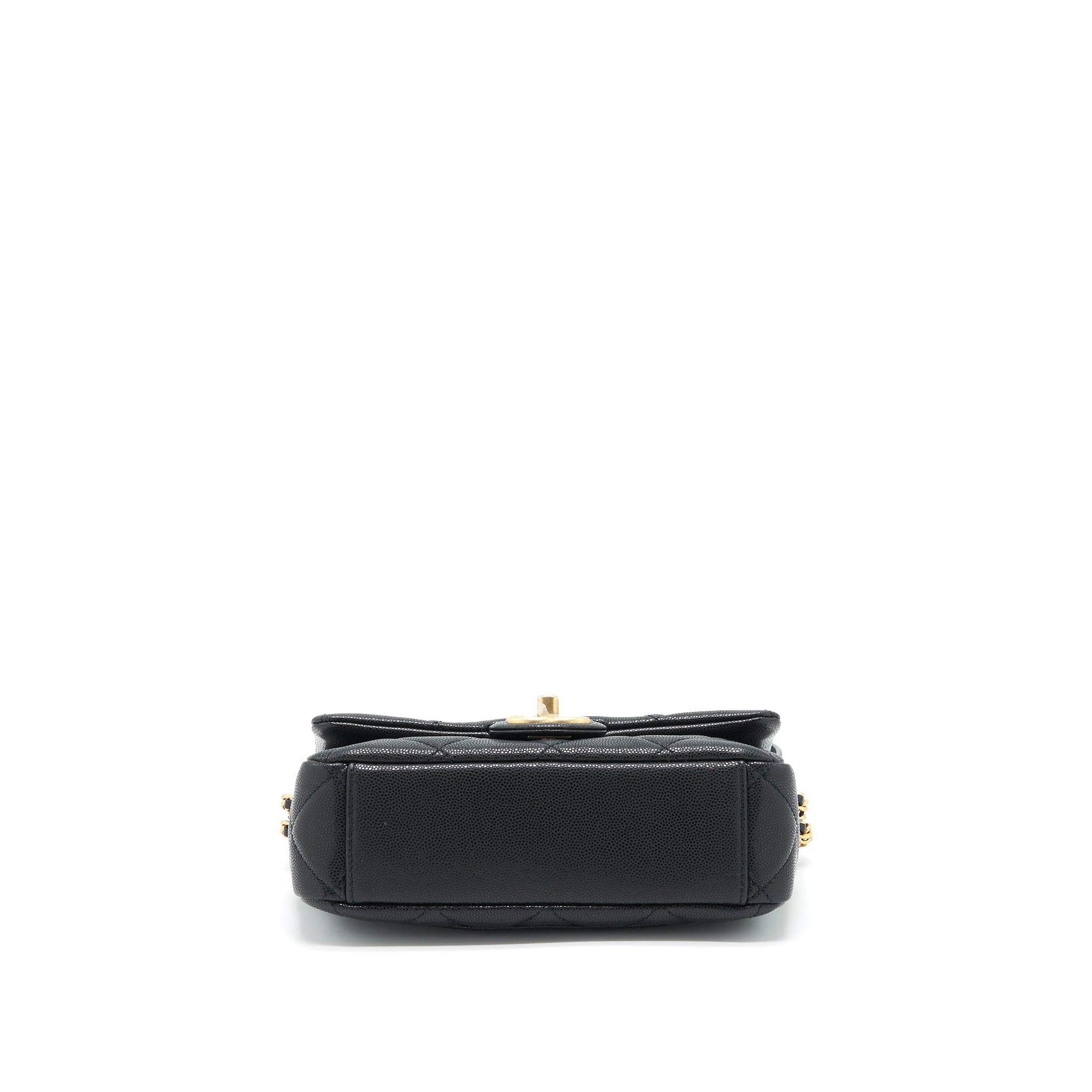 Chanel 22A Small Flap Bag With Button On Chains Caviar Black Brushed
