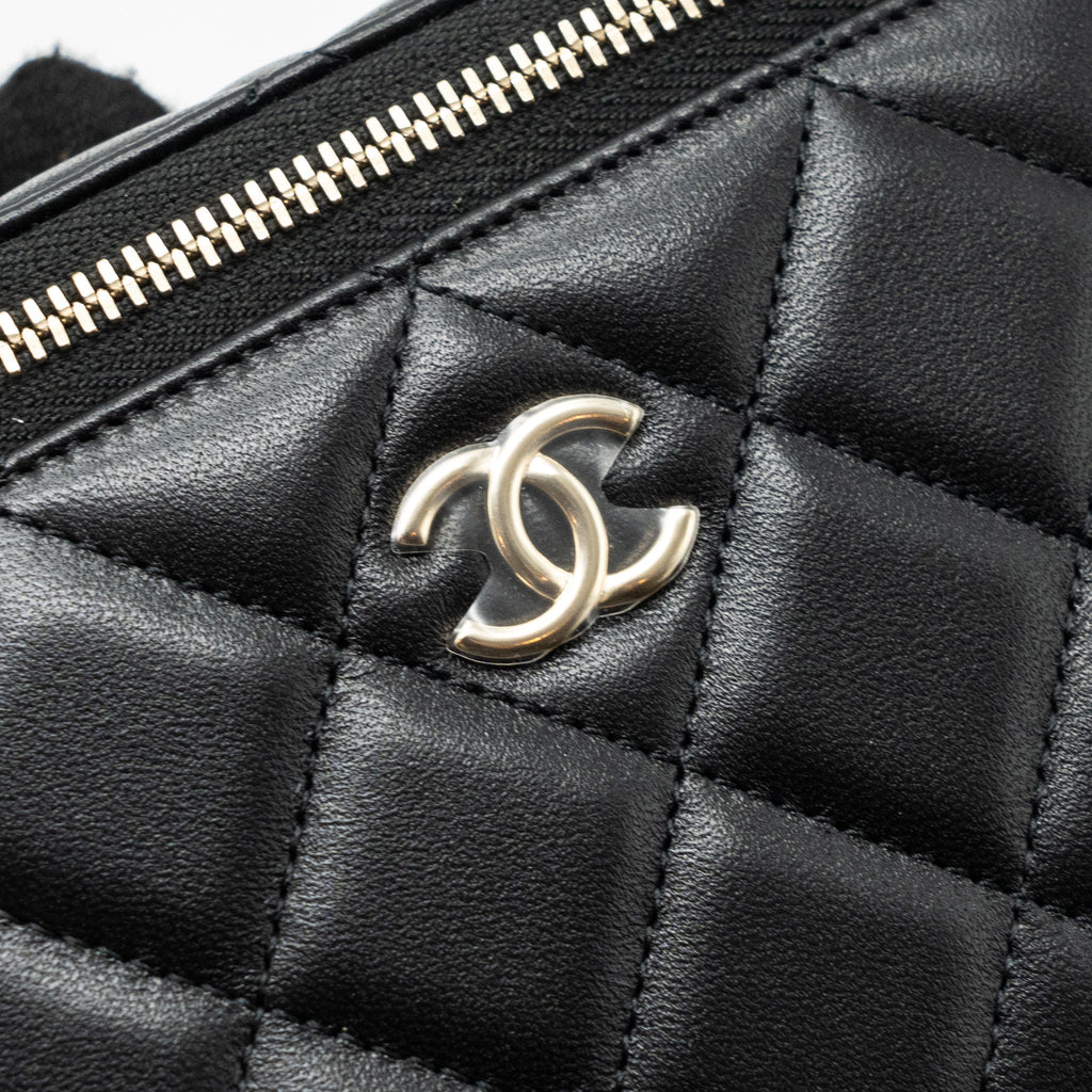 Chanel Top Handle Long Vanity With Chain Lambskin Black L(Microchip)
