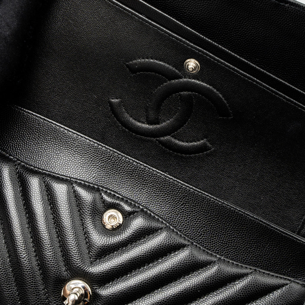 Chanel Medium Classic Double Flap Bag Chevron Caviar Black