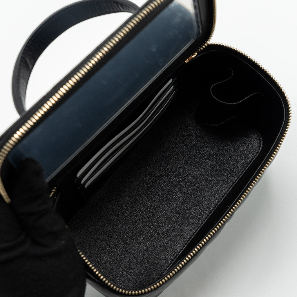 Chanel Top Handle Long Vanity With Chain Lambskin Black L(Microchip)