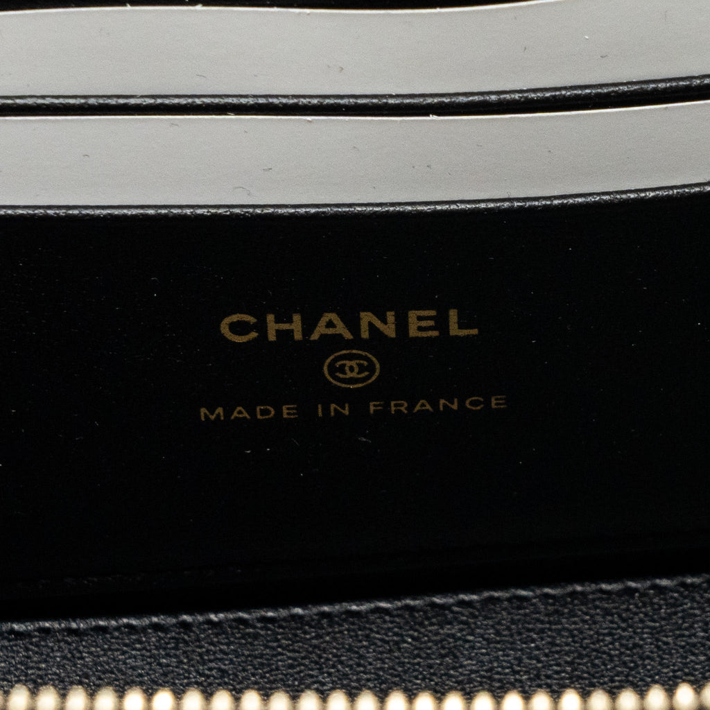 Chanel Top Handle Long Vanity With Chain Lambskin Black L(Microchip)