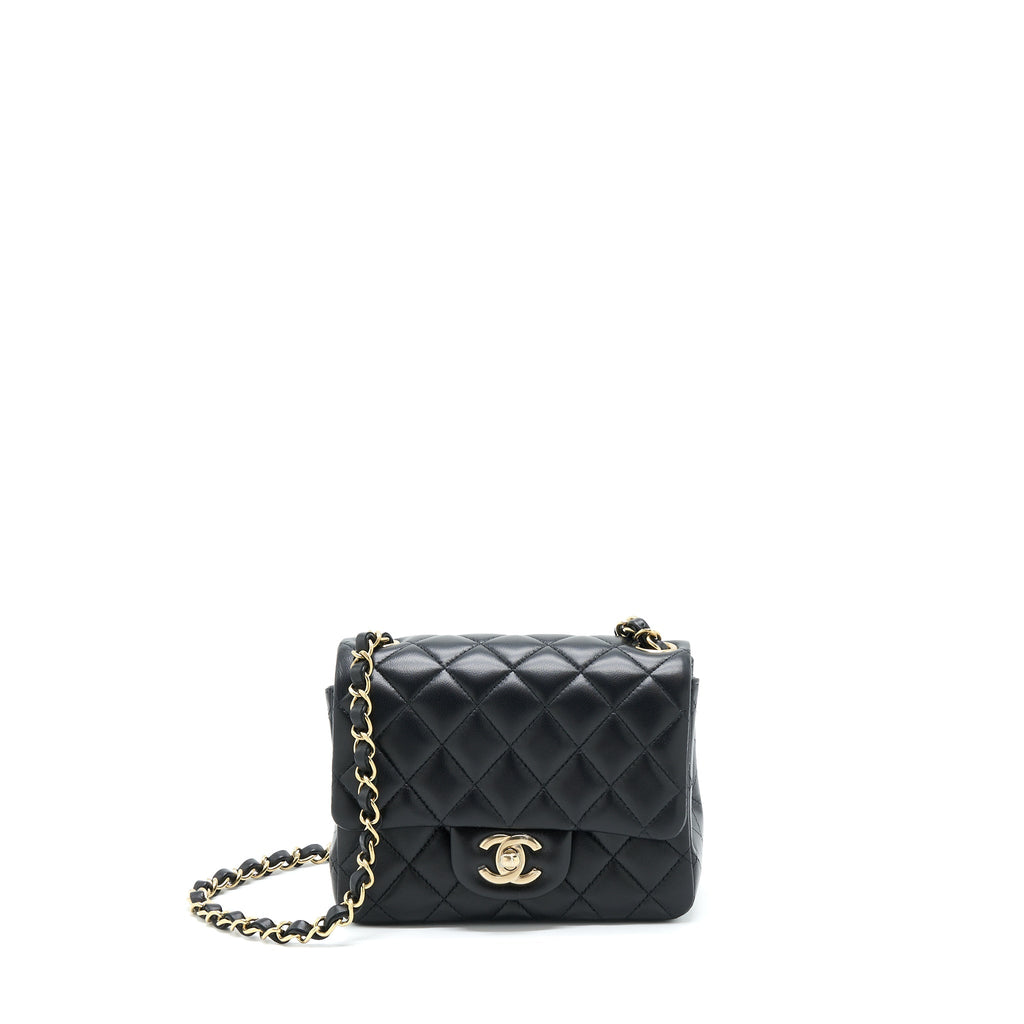 Chanel Mini Square Flap Bag Lambskin Black  (Microchip)