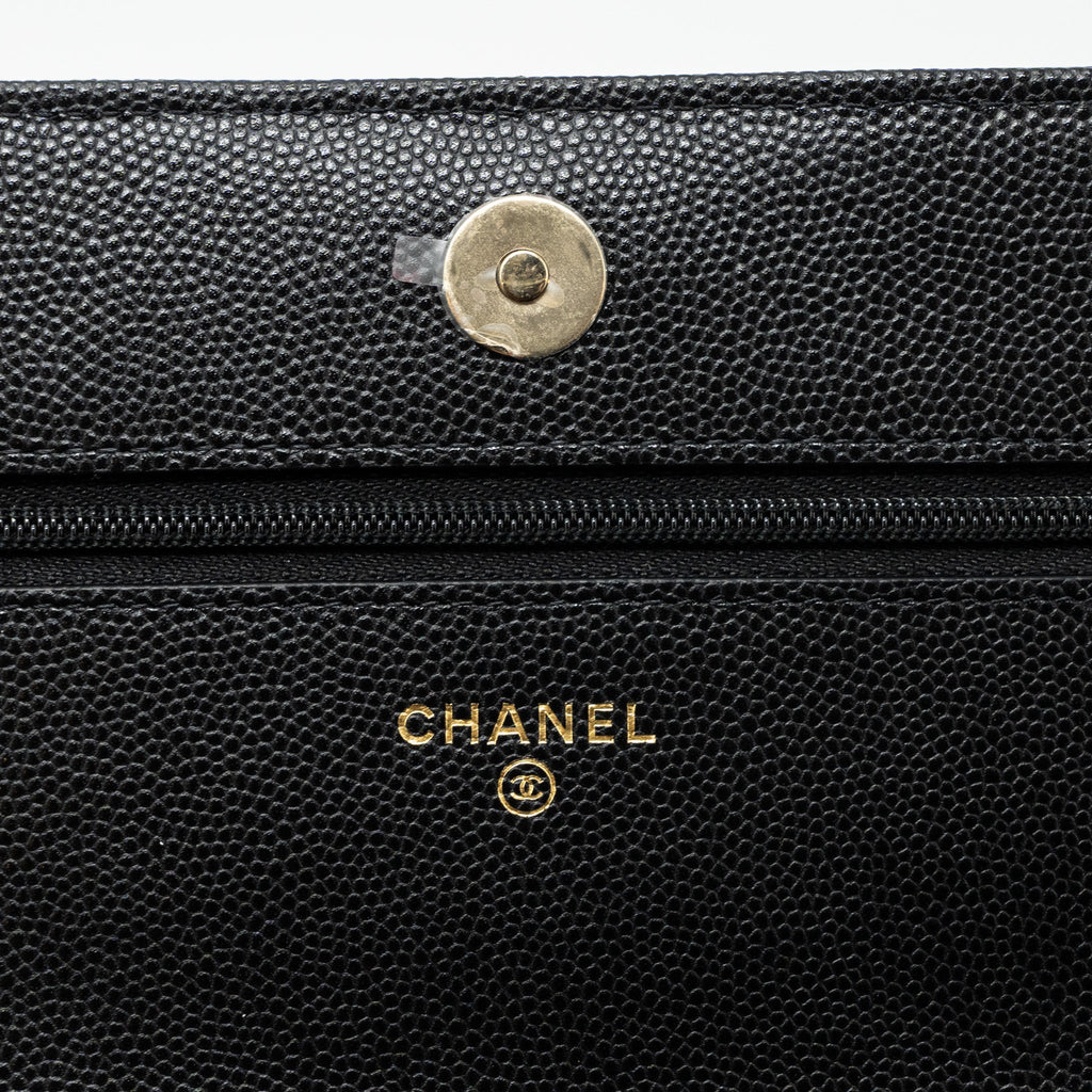 Chanel 23k Detailed CC Logo Wallet On Chain Caviar Black L (microchip)