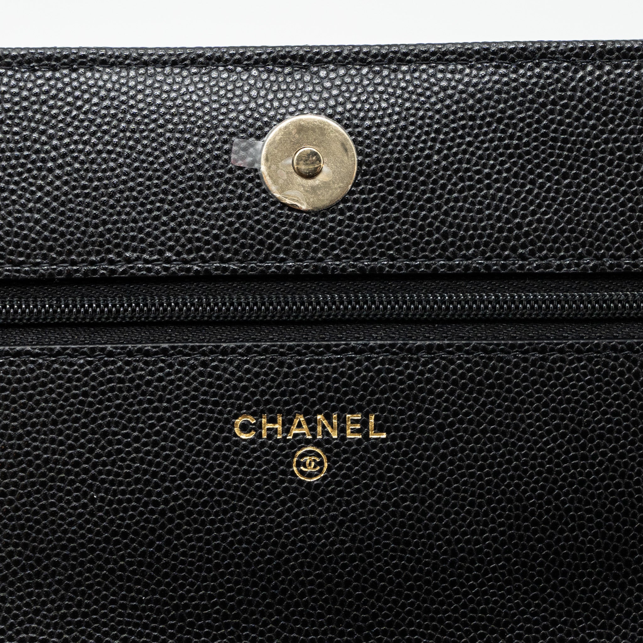 Chanel 23k Detailed CC Logo Wallet On Chain Caviar Black L (microchip)