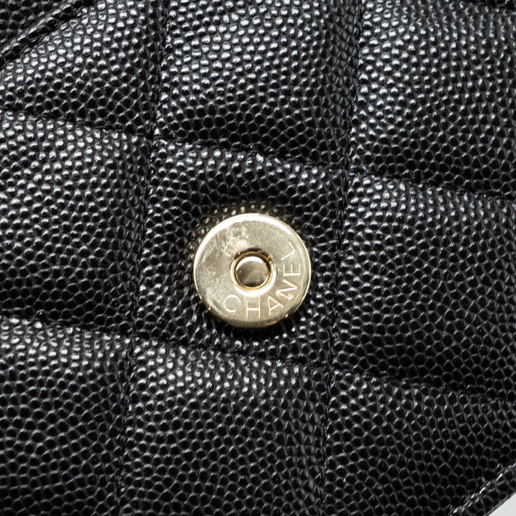 Chanel 23k Detailed CC Logo Wallet On Chain Caviar Black L (microchip)
