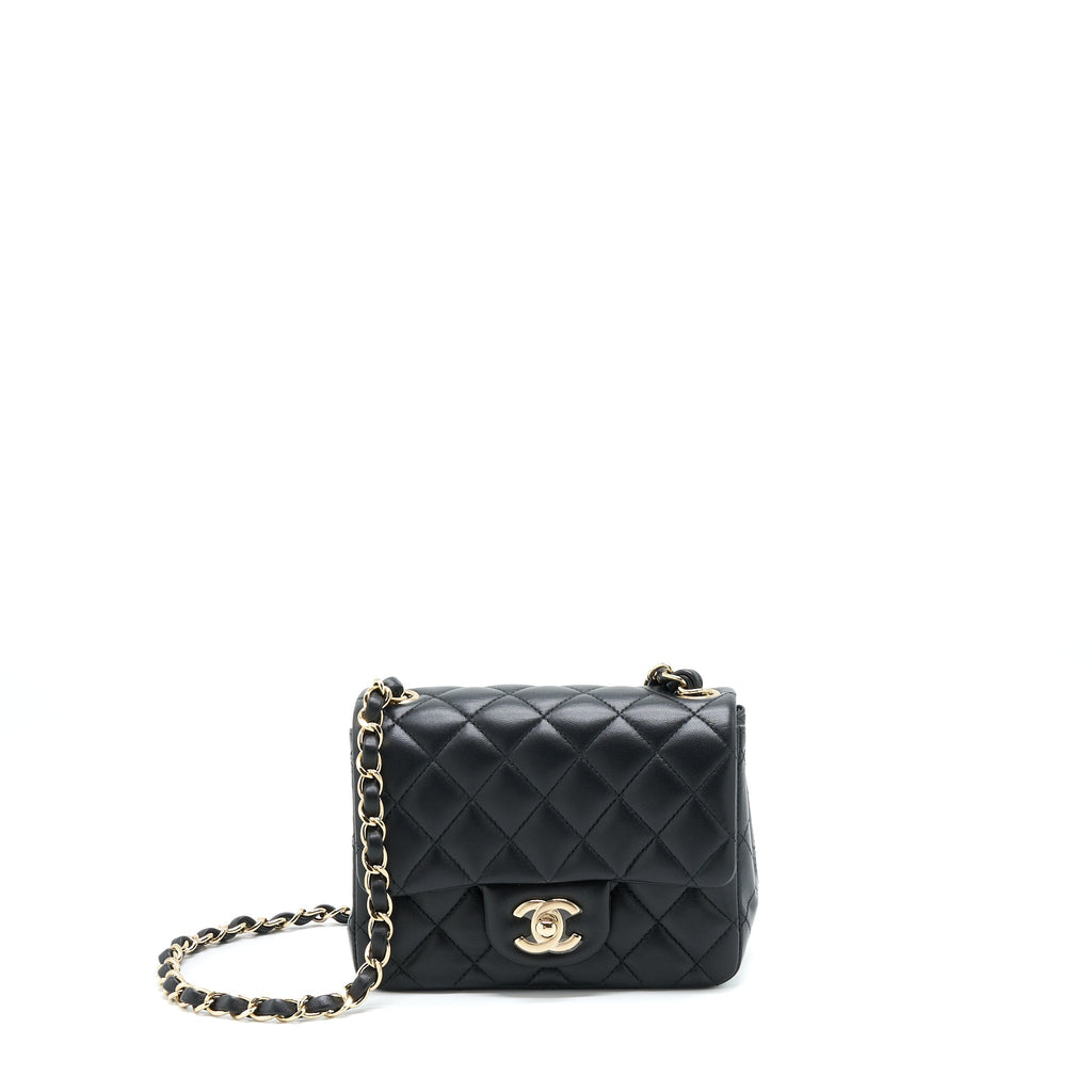 Chanel Classic Mini Square Flap Bag Lambskin Black L (Microchip)