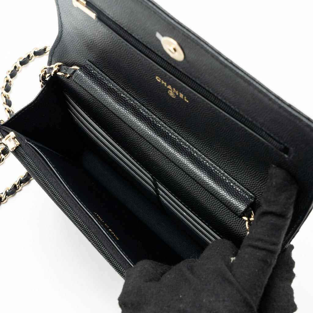 Chanel 23k Detailed CC Logo Wallet On Chain Caviar Black L (microchip)