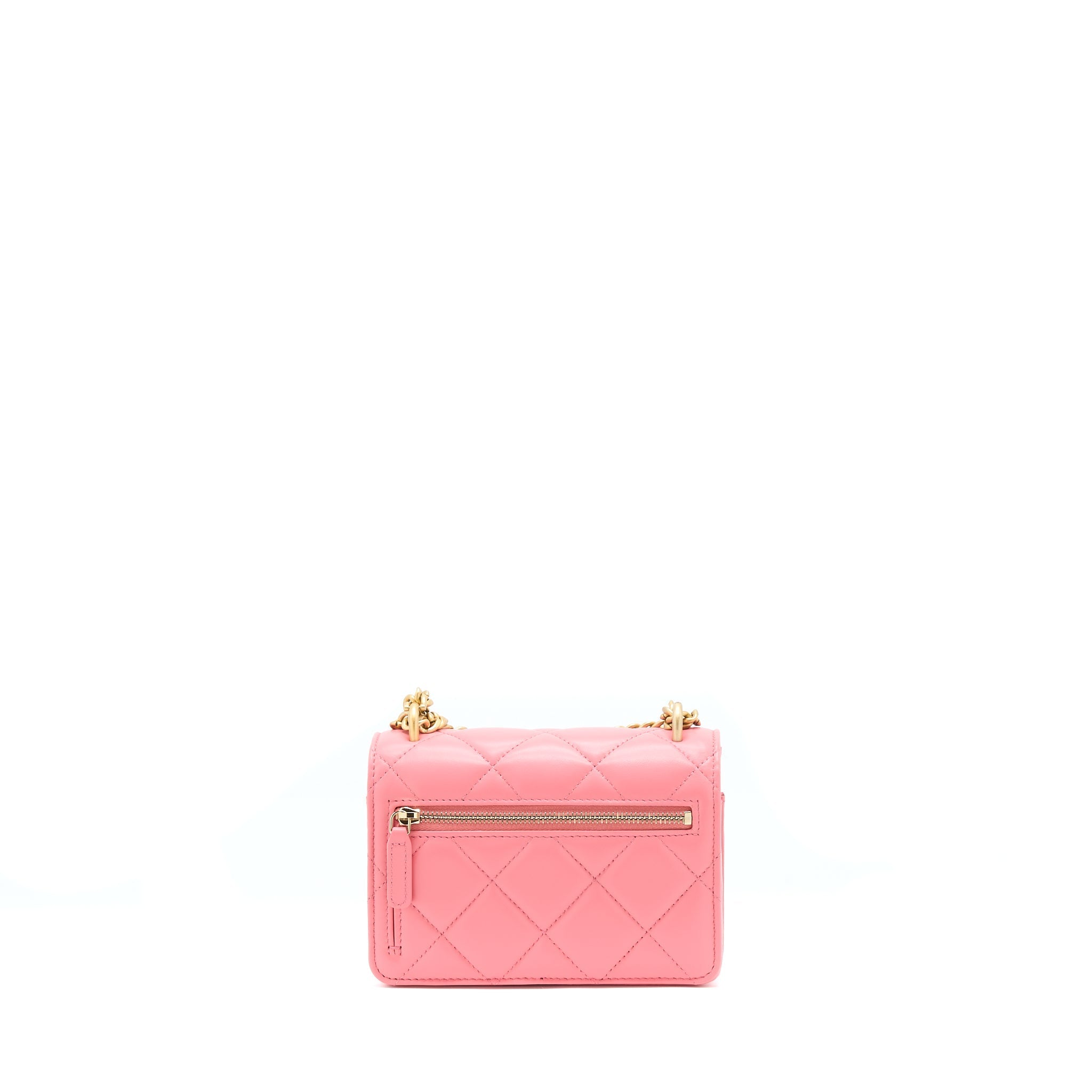 Chanel 22P Seasonal Mini Square Wallet On Chain Lambskin Pink