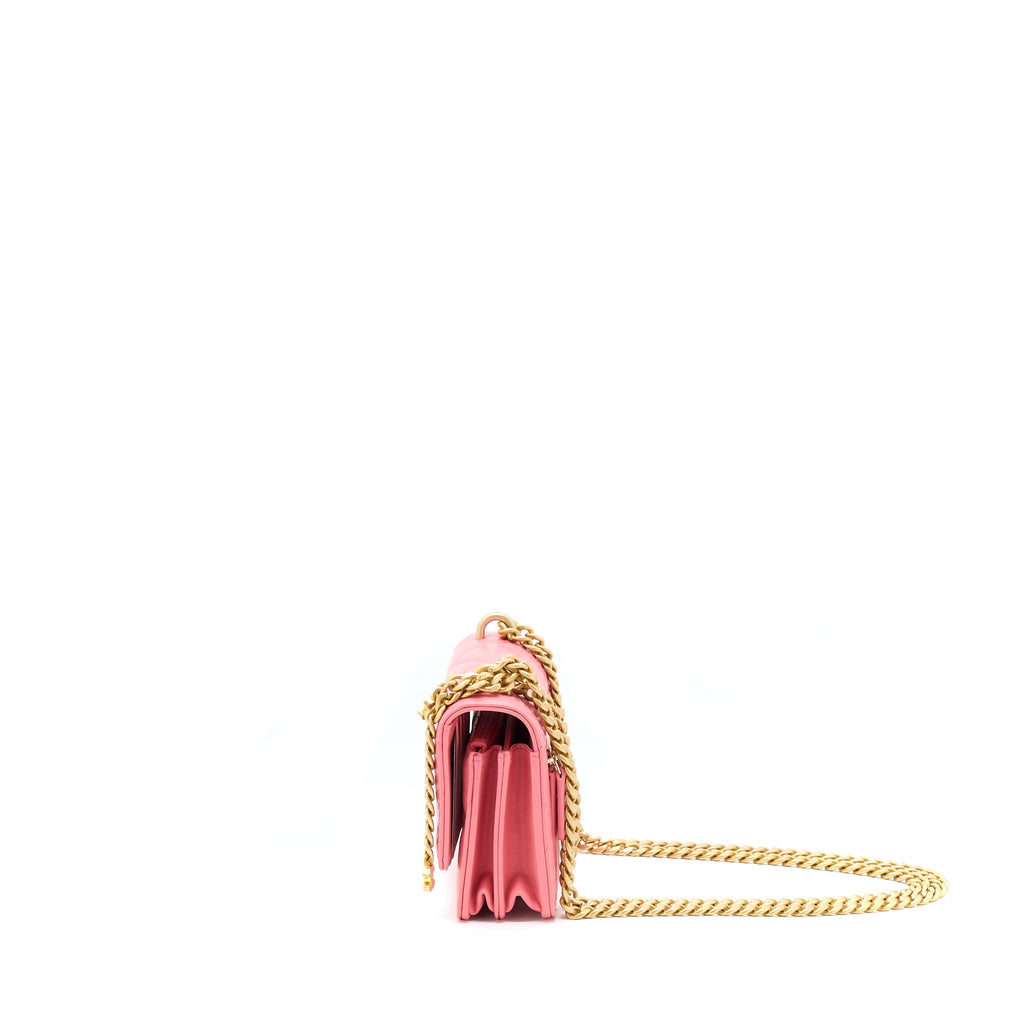Chanel 22P Seasonal Mini Square Wallet On Chain Lambskin Pink