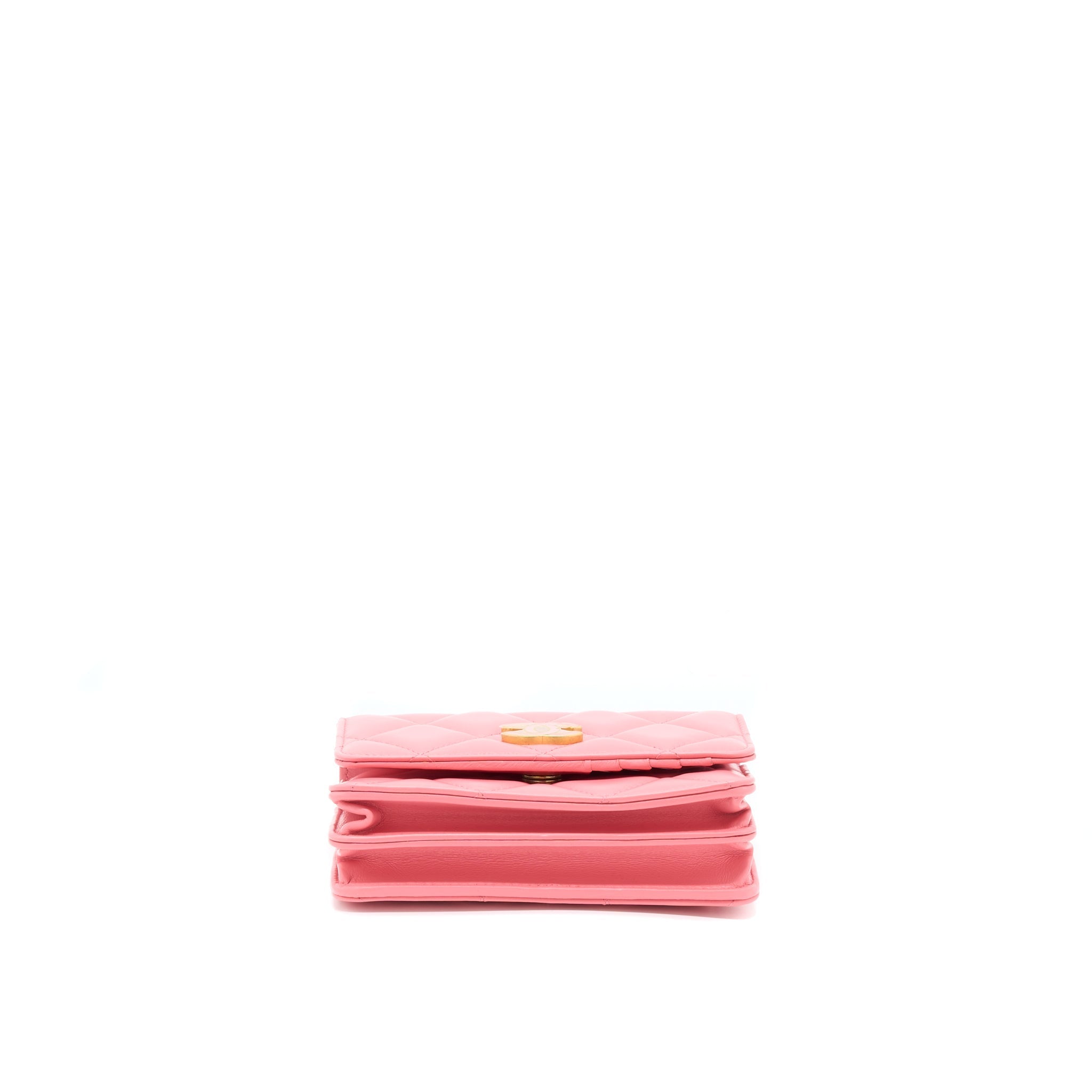Chanel 22P Seasonal Mini Square Wallet On Chain Lambskin Pink