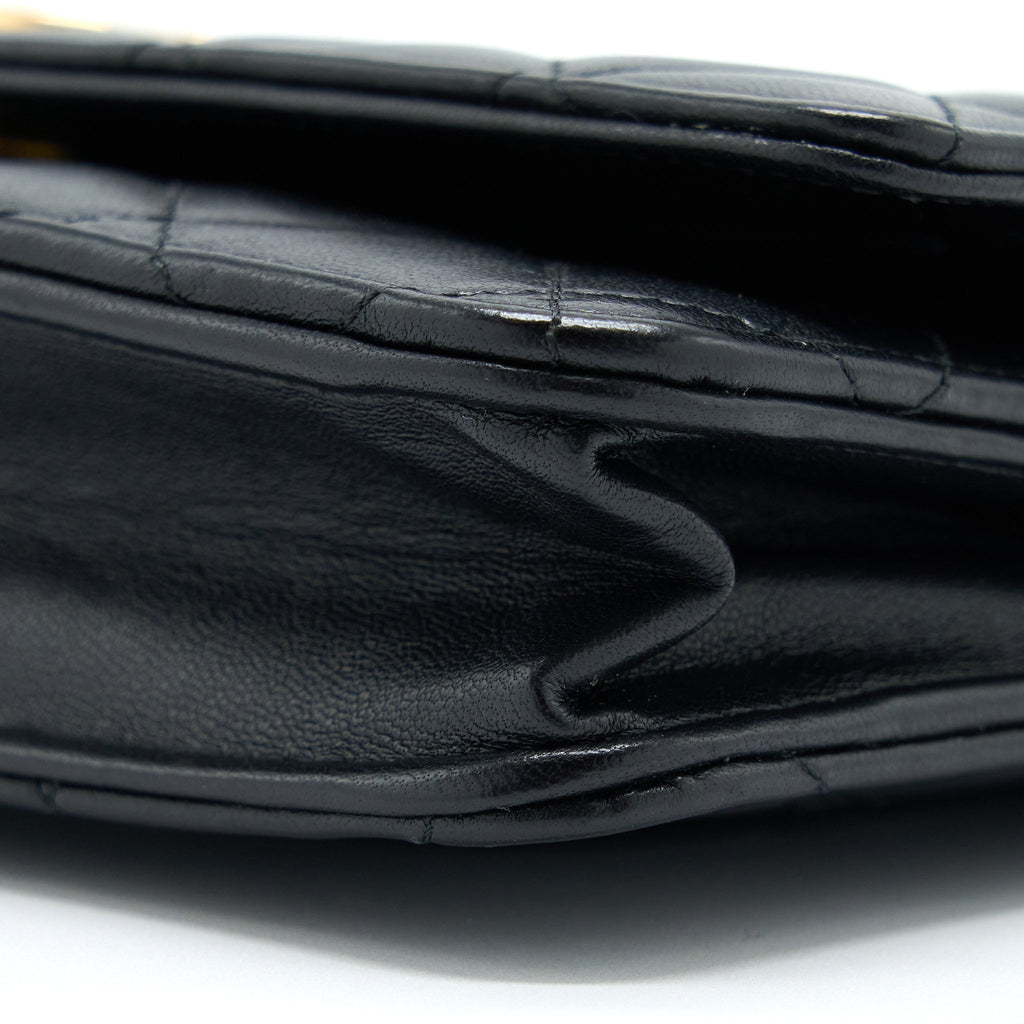 Chanel Detailed Top Handle Wallet on Chain Lambskin Black Brushed  (Microchip)