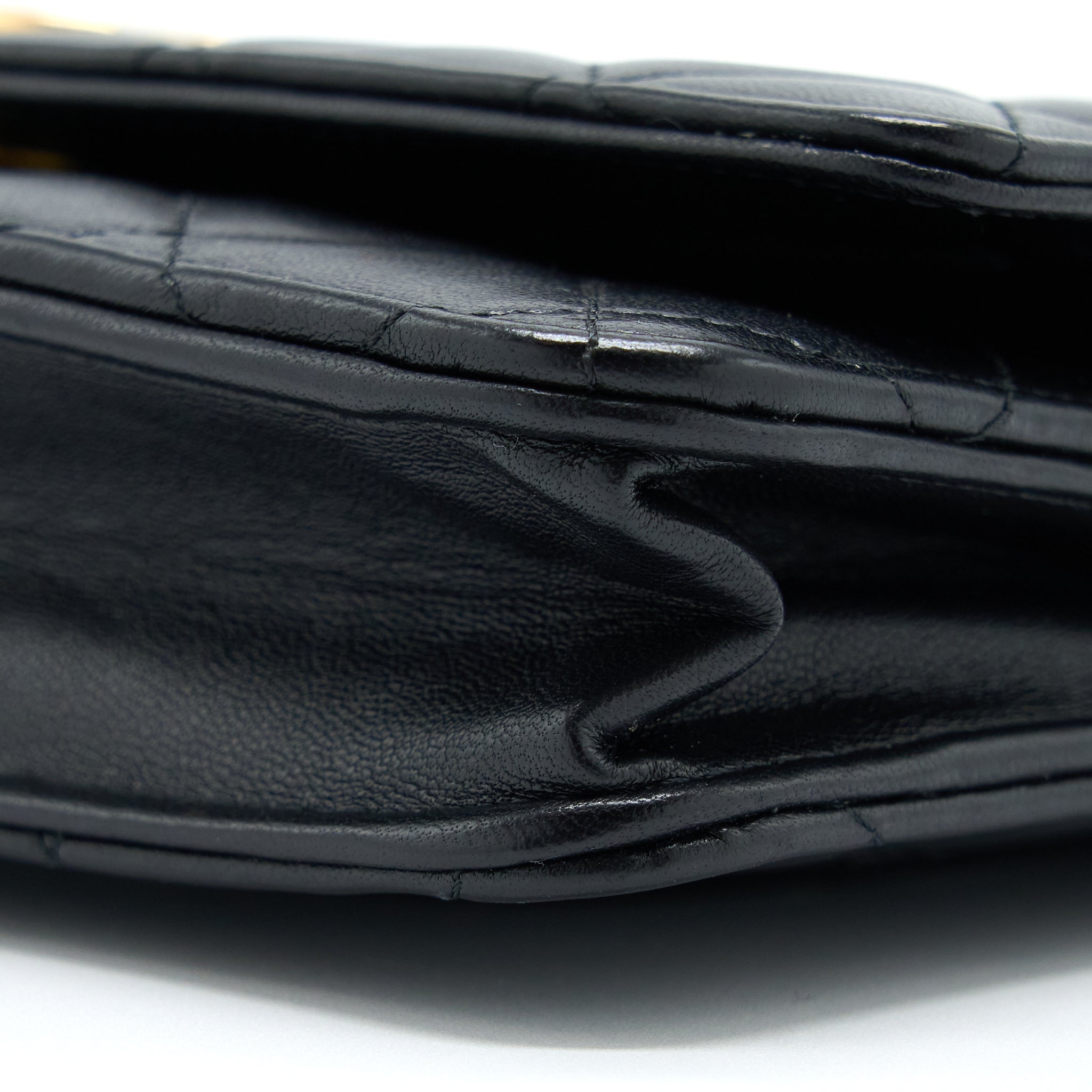 Chanel Detailed Top Handle Wallet on Chain Lambskin Black Brushed  (Microchip)