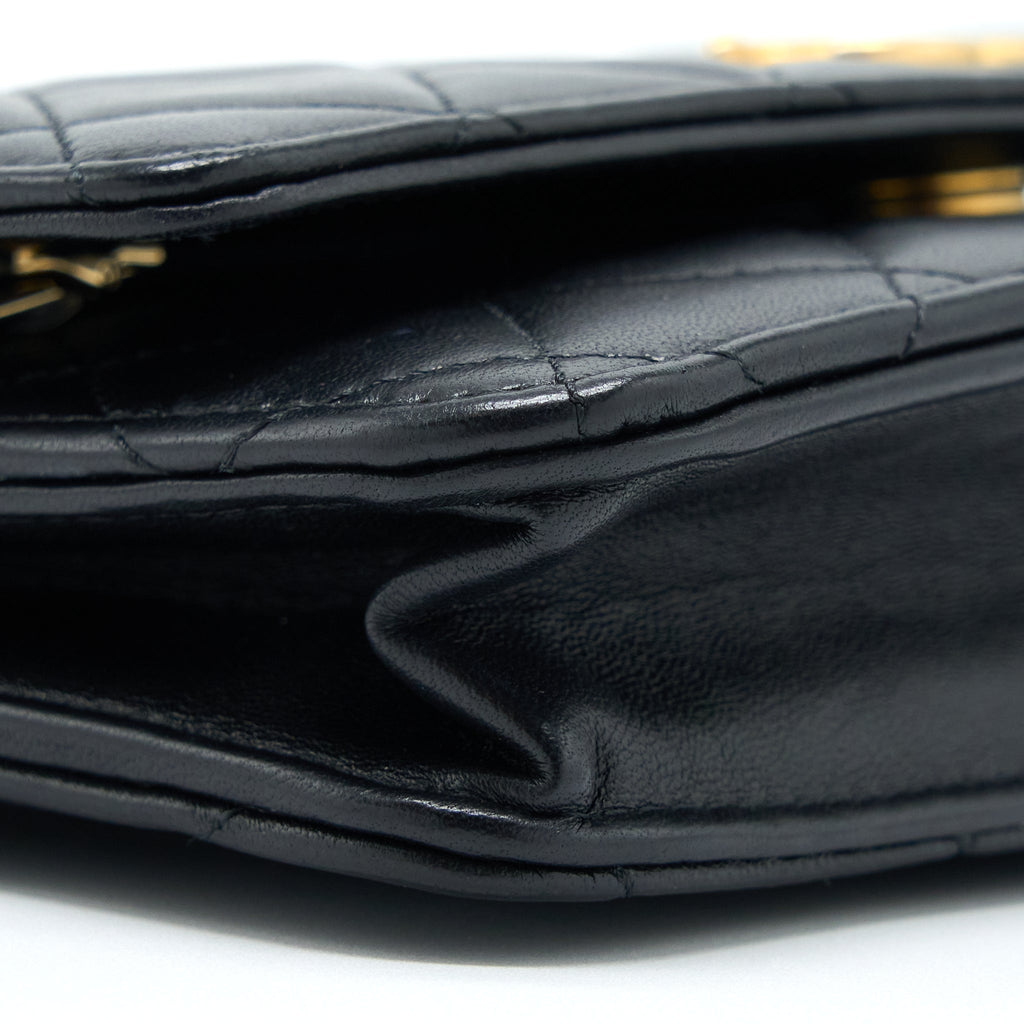 Chanel Detailed Top Handle Wallet on Chain Lambskin Black Brushed  (Microchip)