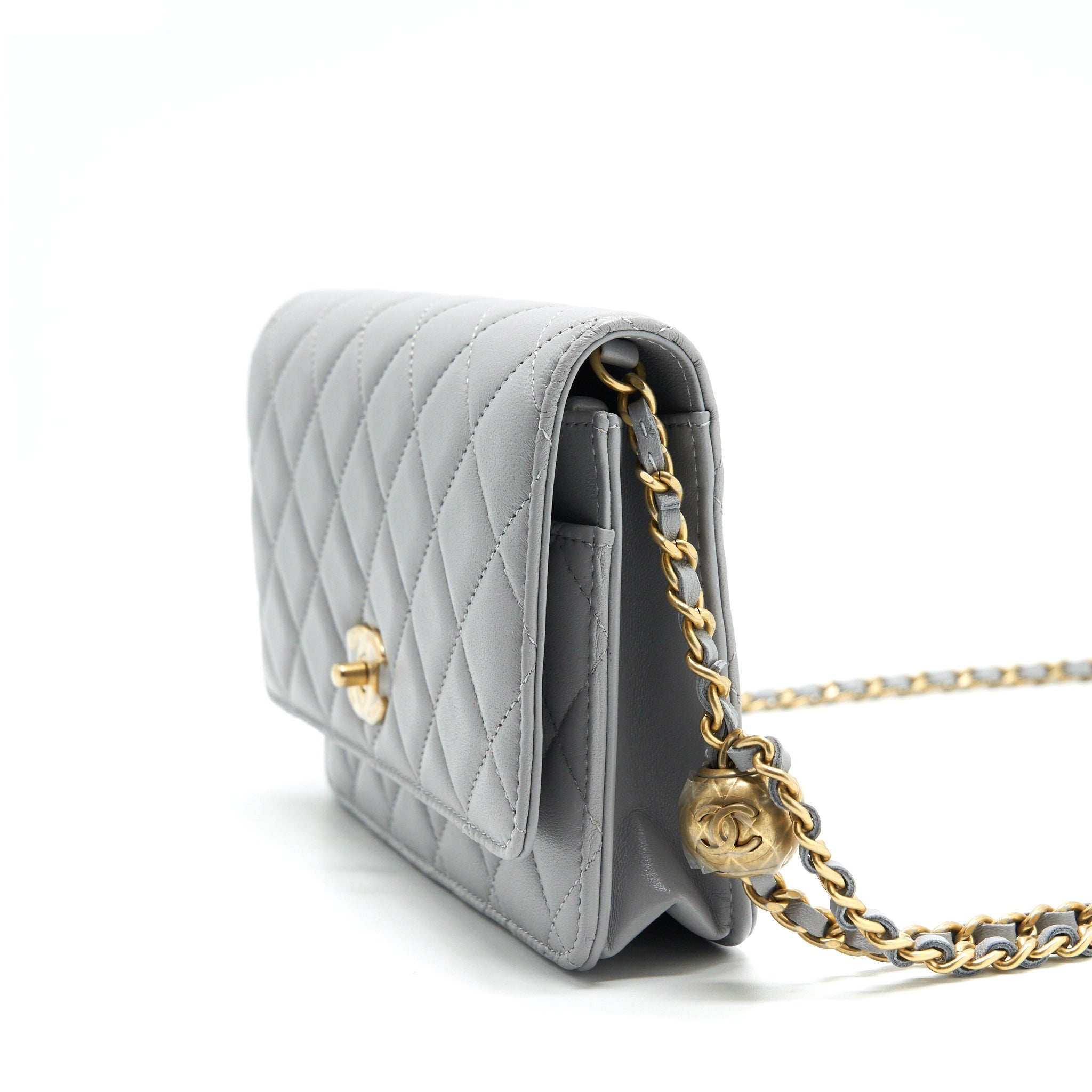 Chanel Pearl Crush Wallet On Chain Lambskin Grey