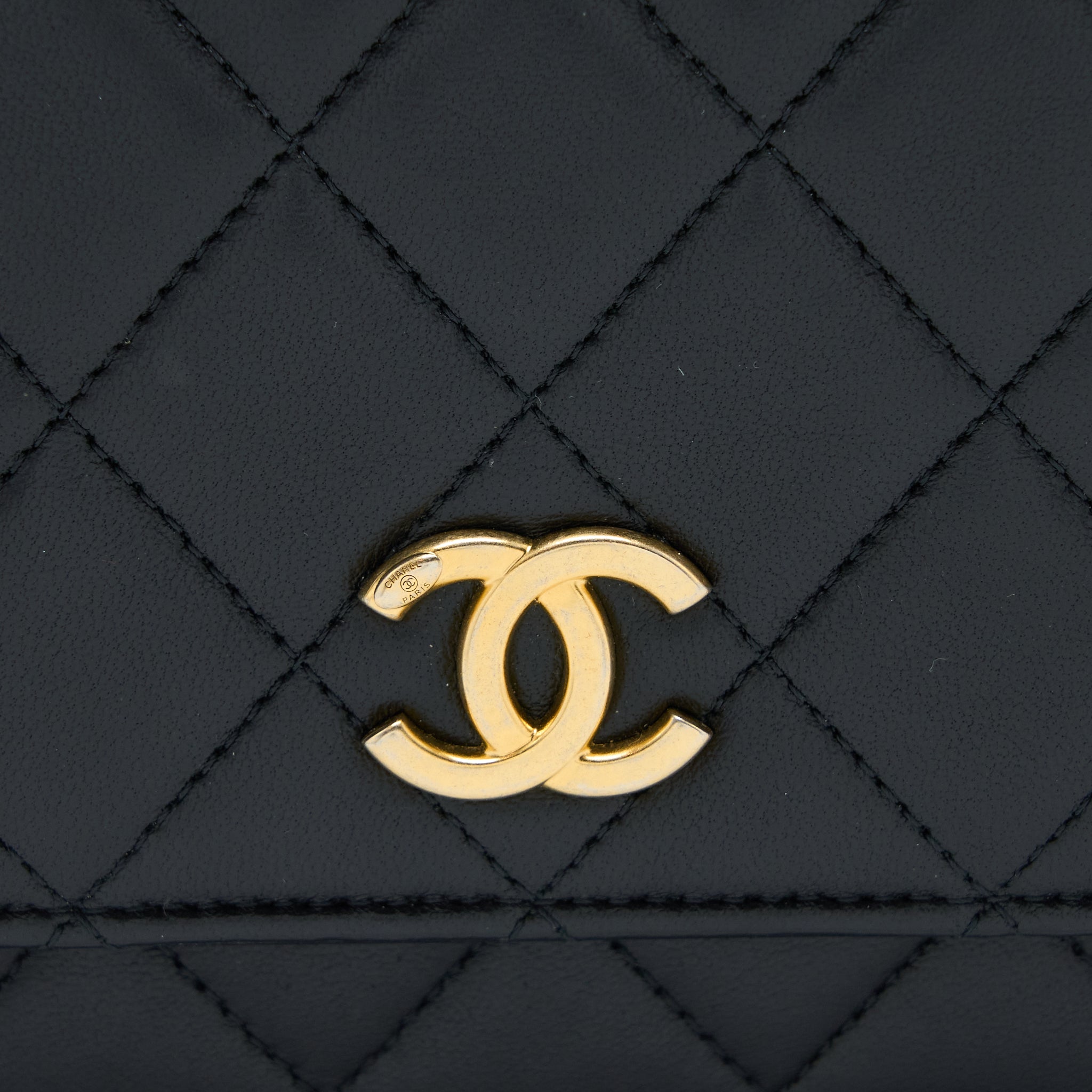 Chanel Detailed Top Handle Wallet on Chain Lambskin Black Brushed  (Microchip)