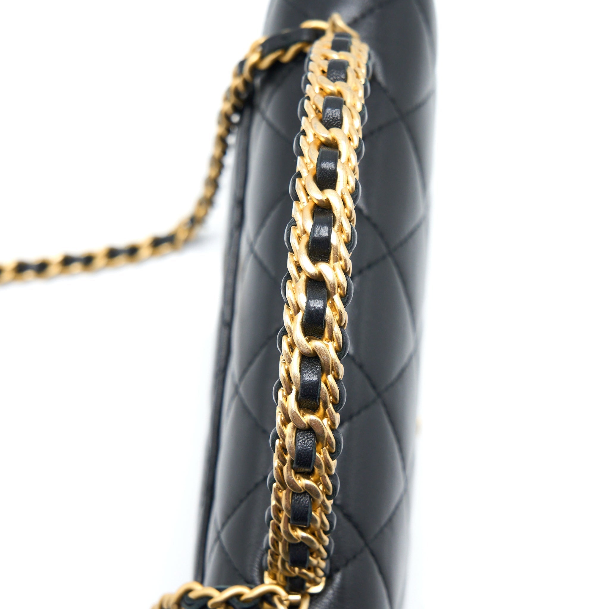 Chanel Detailed Top Handle Wallet on Chain Lambskin Black Brushed  (Microchip)