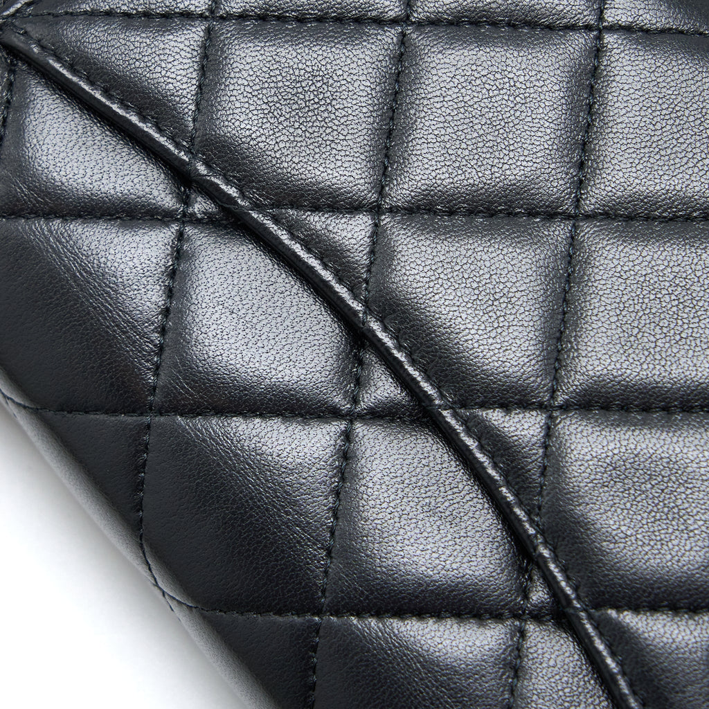 Chanel Detailed Top Handle Wallet on Chain Lambskin Black Brushed  (Microchip)