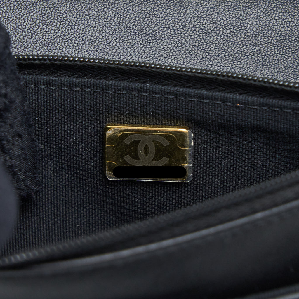 Chanel Detailed Top Handle Wallet on Chain Lambskin Black Brushed  (Microchip)