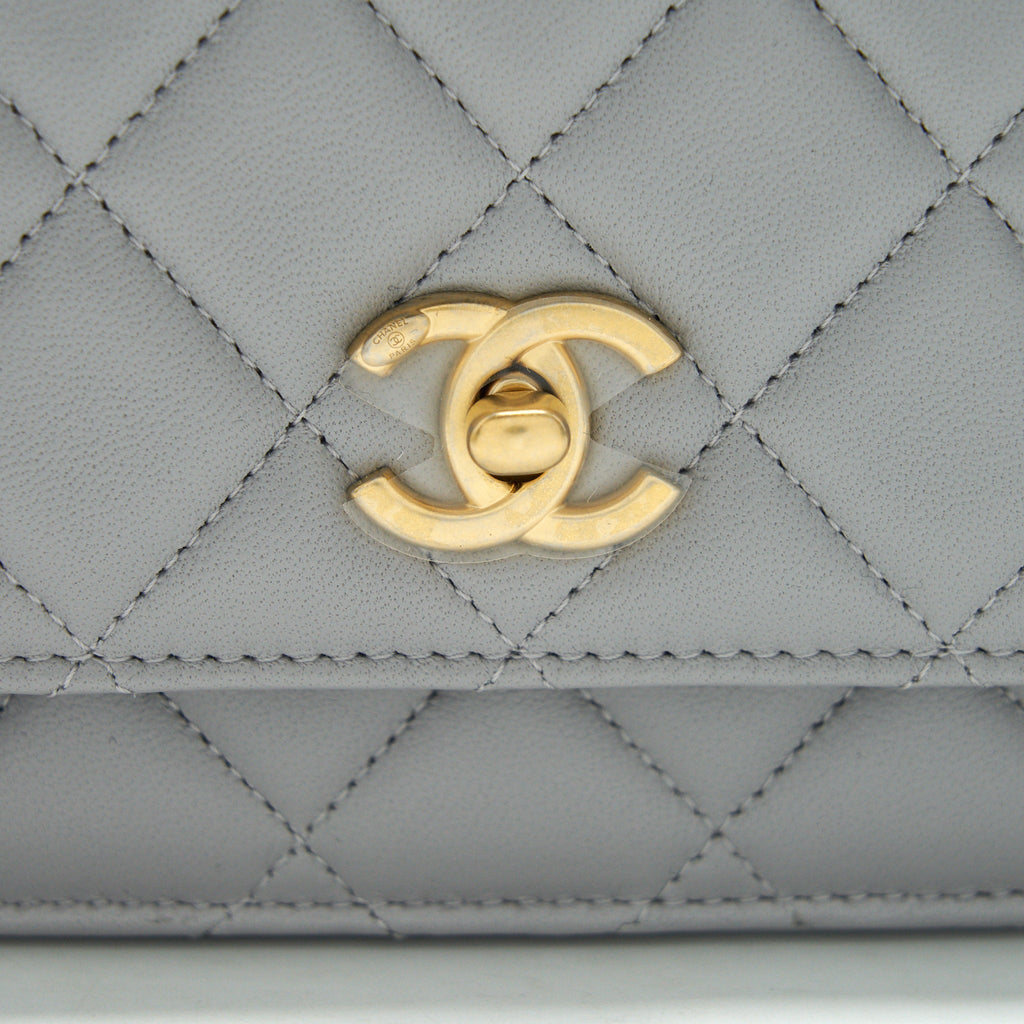 Chanel Pearl Crush Wallet On Chain Lambskin Grey