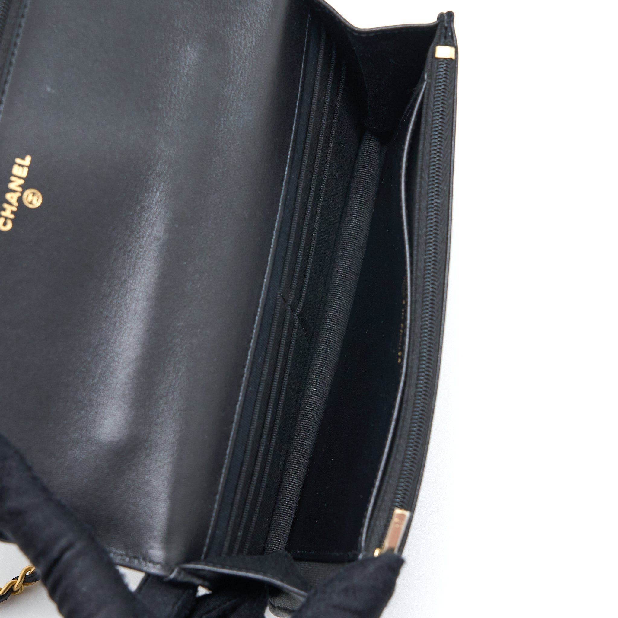 Chanel Detailed Top Handle Wallet on Chain Lambskin Black Brushed  (Microchip)