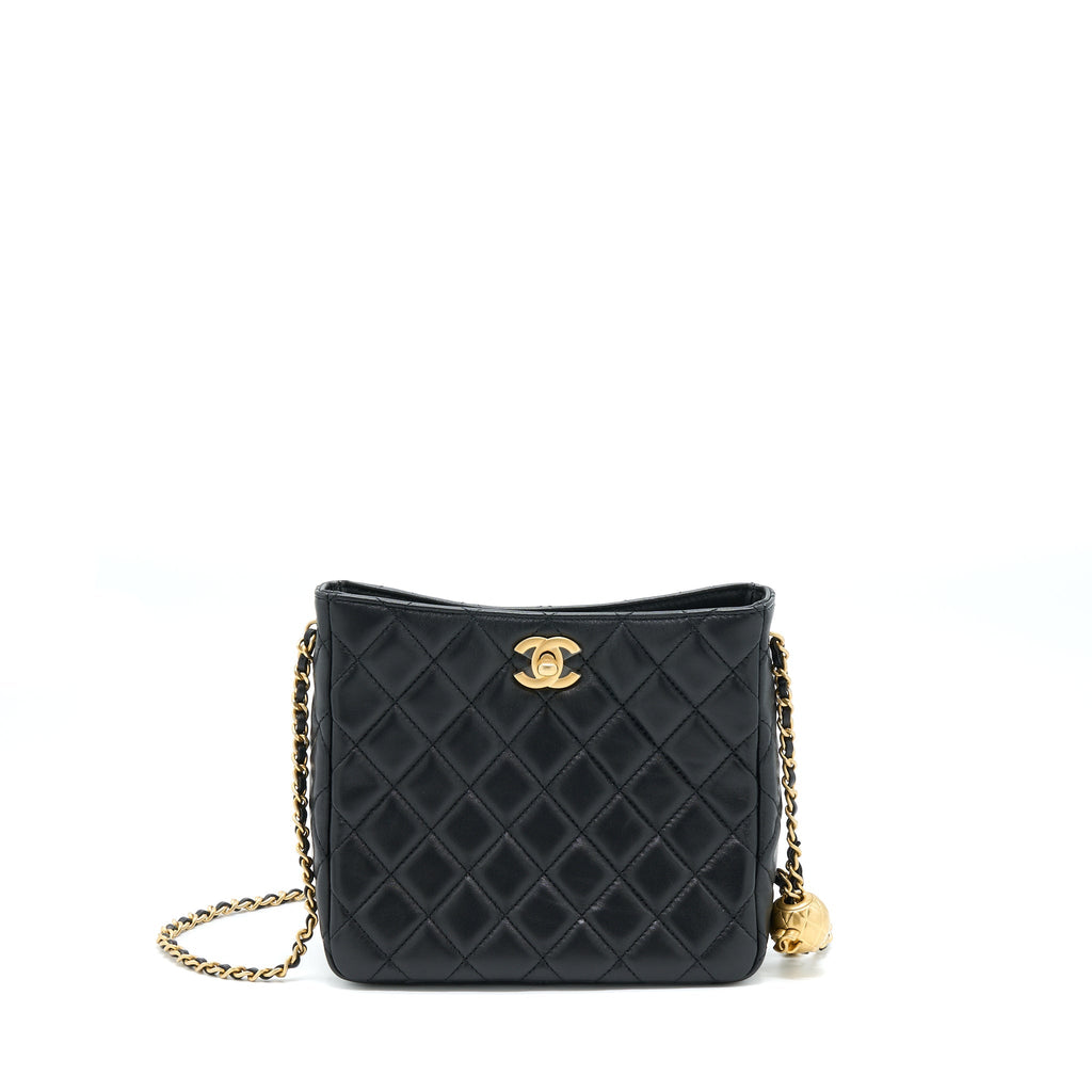 Chanel 22B Pearl Crush Hobo Bag Lambskin Black With  (Microchip)