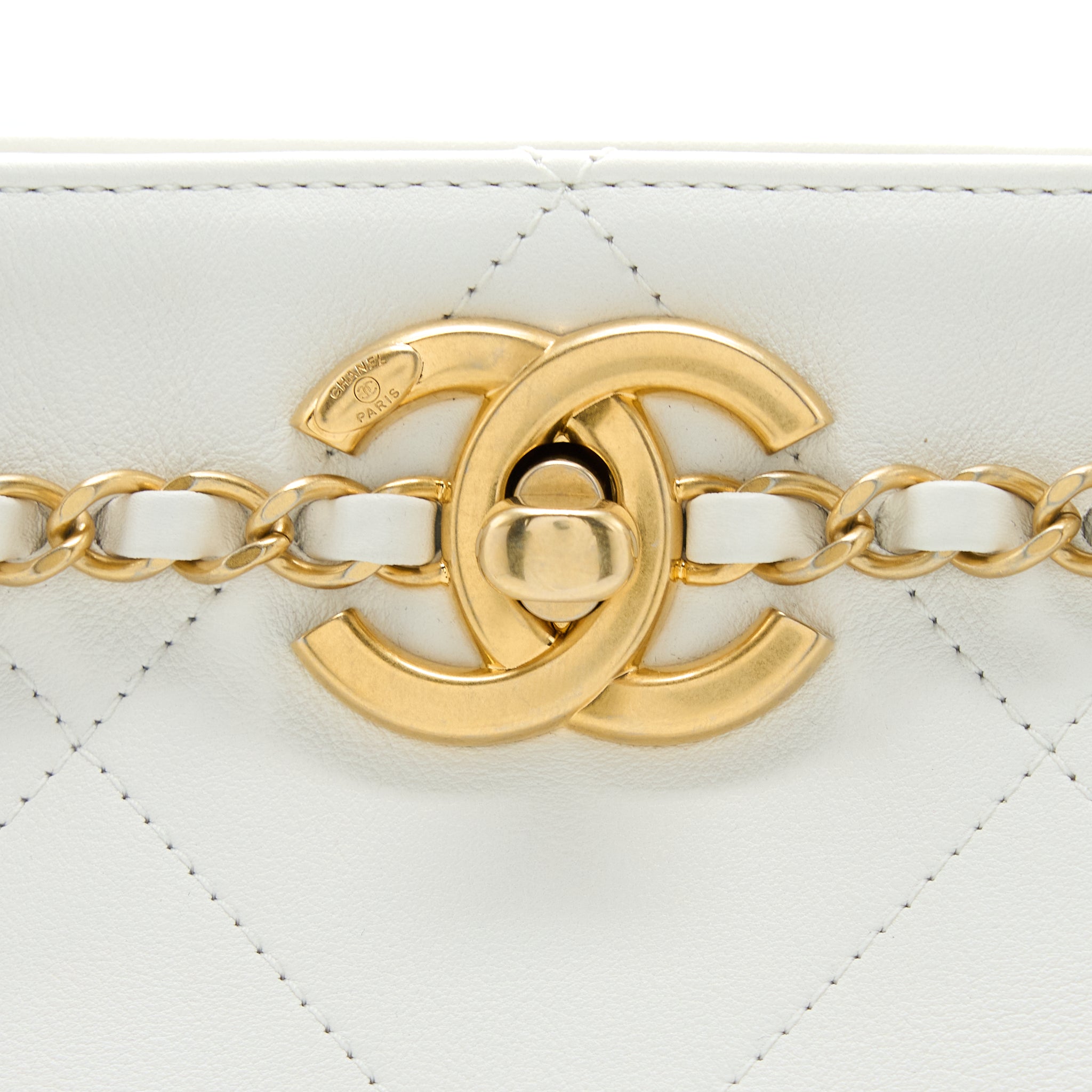 Chanel Tote Bag Quilted Calfskin White Brushed