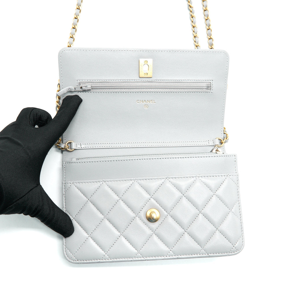 Chanel Pearl Crush Wallet On Chain Lambskin Grey