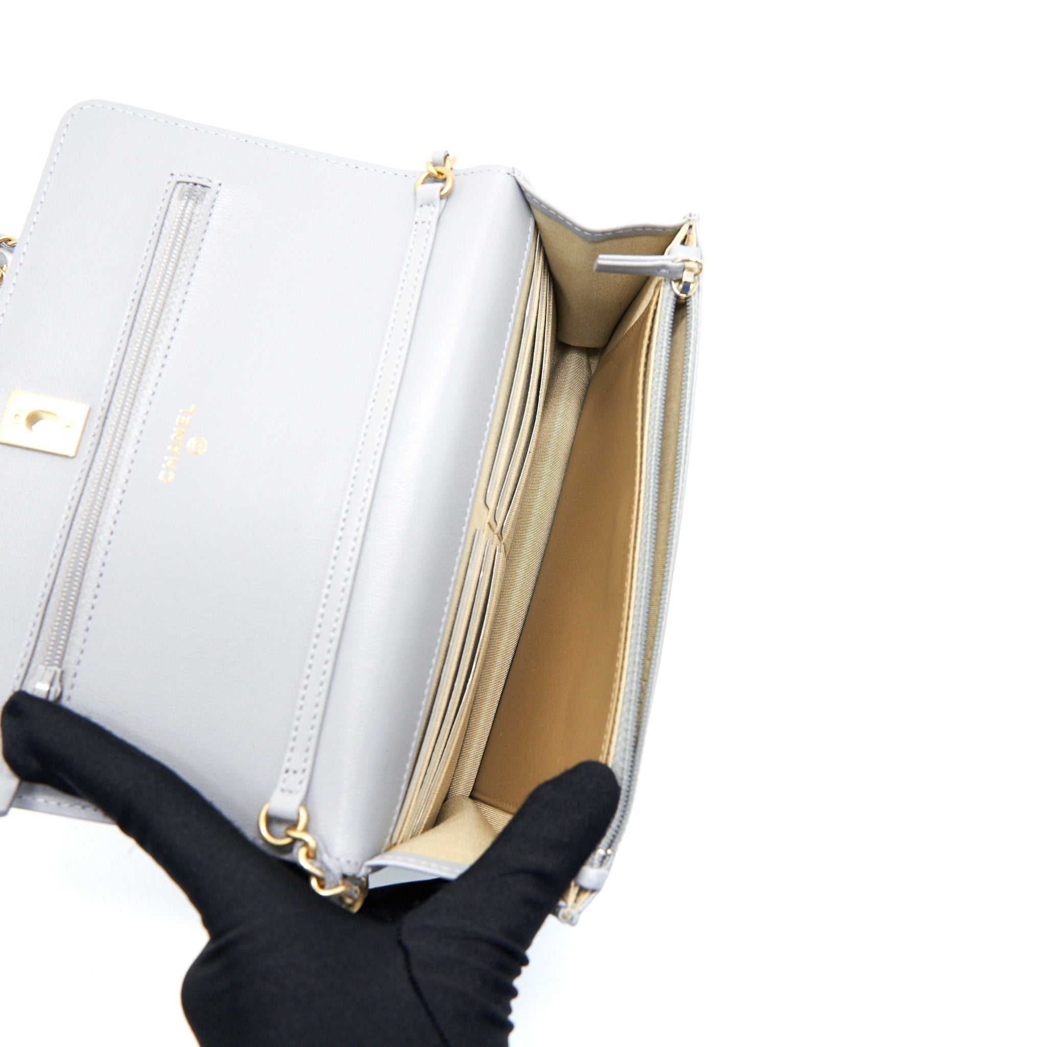 Chanel Pearl Crush Wallet On Chain Lambskin Grey