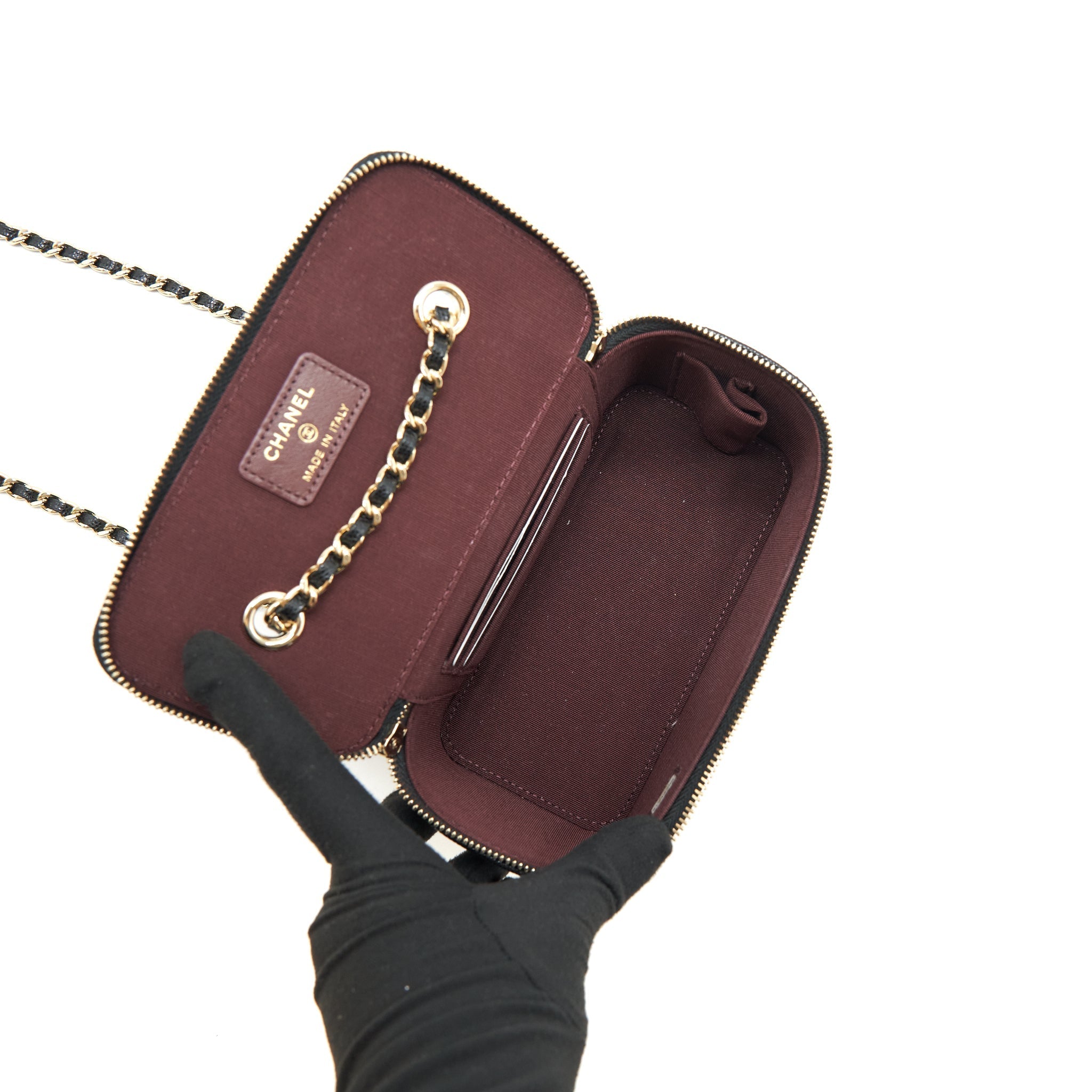 Chanel Caviar Long Vanity case with chain Caviar black L