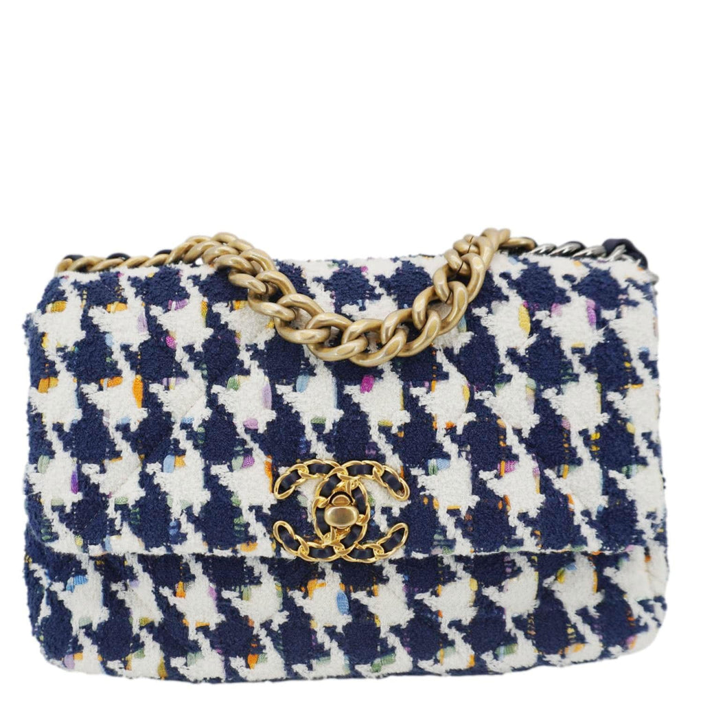CHANEL 19 Flap Medium Quilted Tweed Hobo Bag Navy Blue