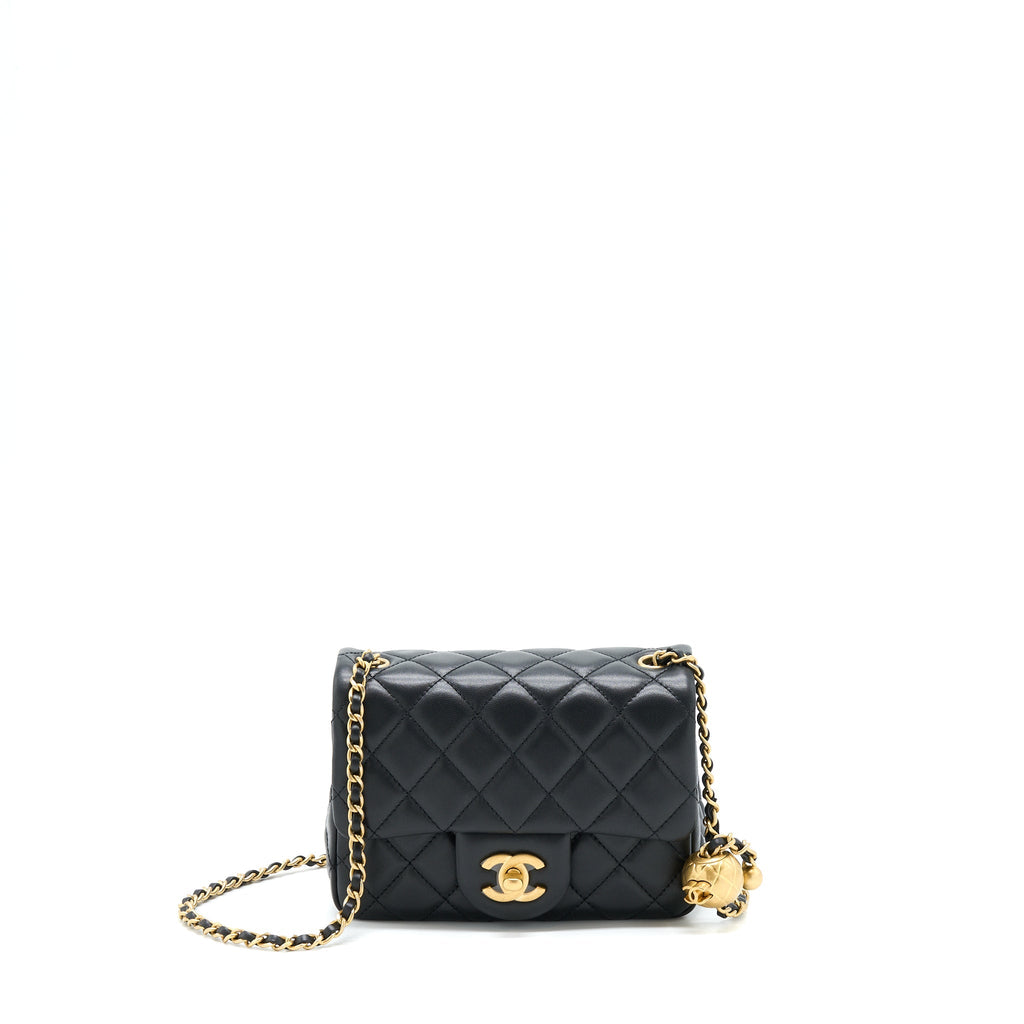 Chanel Pearl Crush Mini Square Flap Bag Lambskin Black  (Microchip)