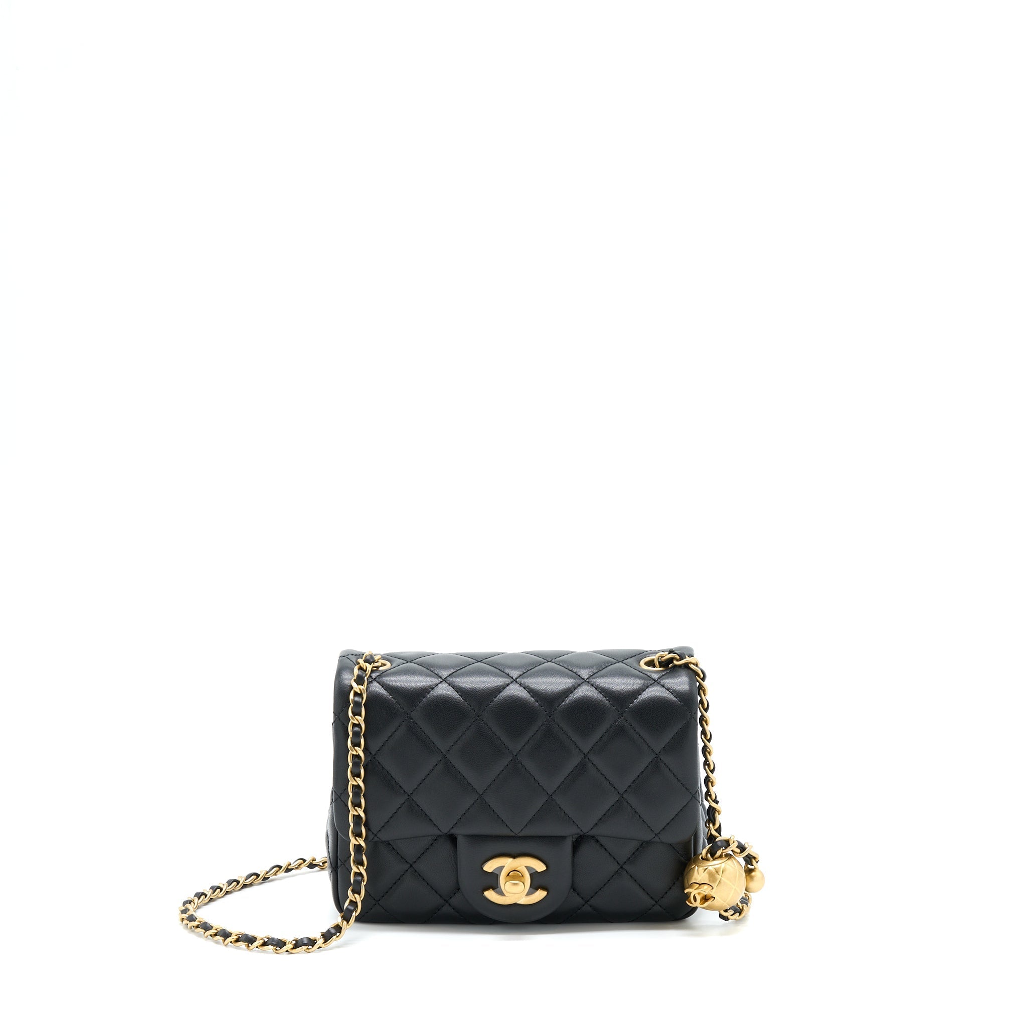 Chanel Pearl Crush Mini Square Flap Bag Lambskin Black  (Microchip)