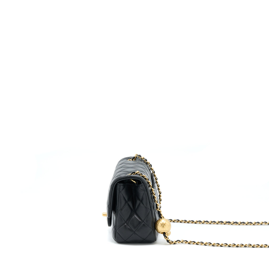 Chanel Pearl Crush Mini Square Flap Bag Lambskin Black  (Microchip)