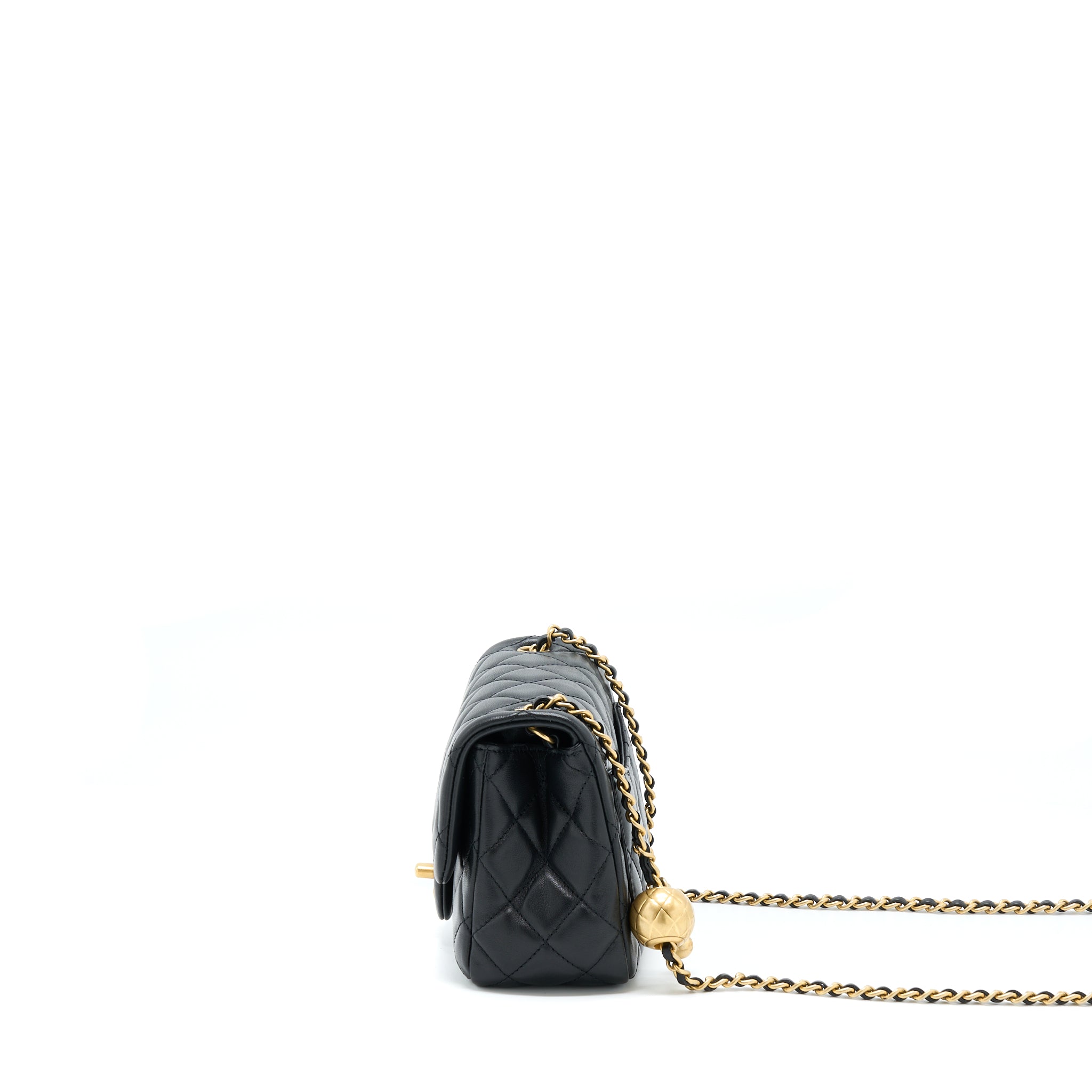 Chanel Pearl Crush Mini Square Flap Bag Lambskin Black  (Microchip)