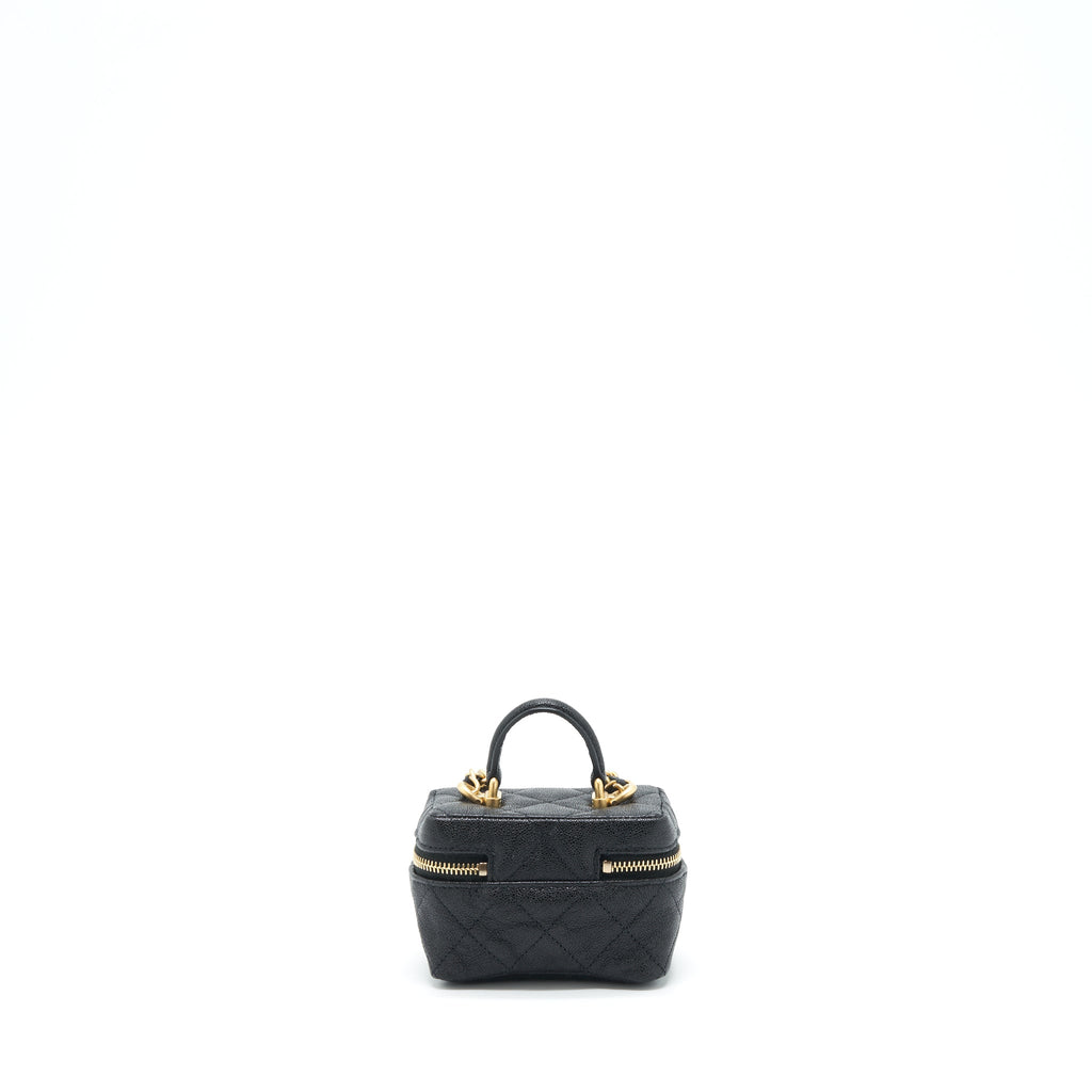 Chanel top handle mini vanity with chain grained calfskin black with