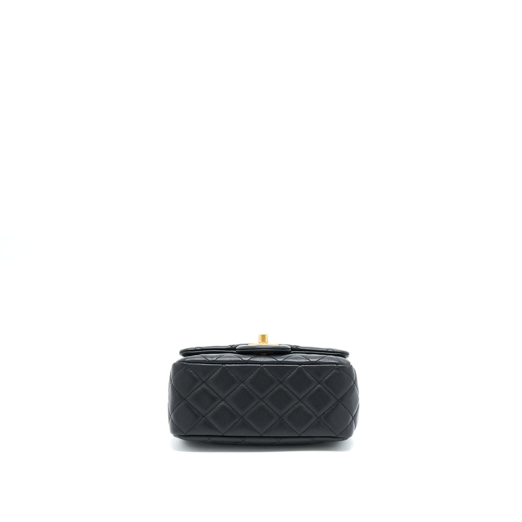 Chanel Pearl Crush Mini Square Flap Bag Lambskin Black  (Microchip)