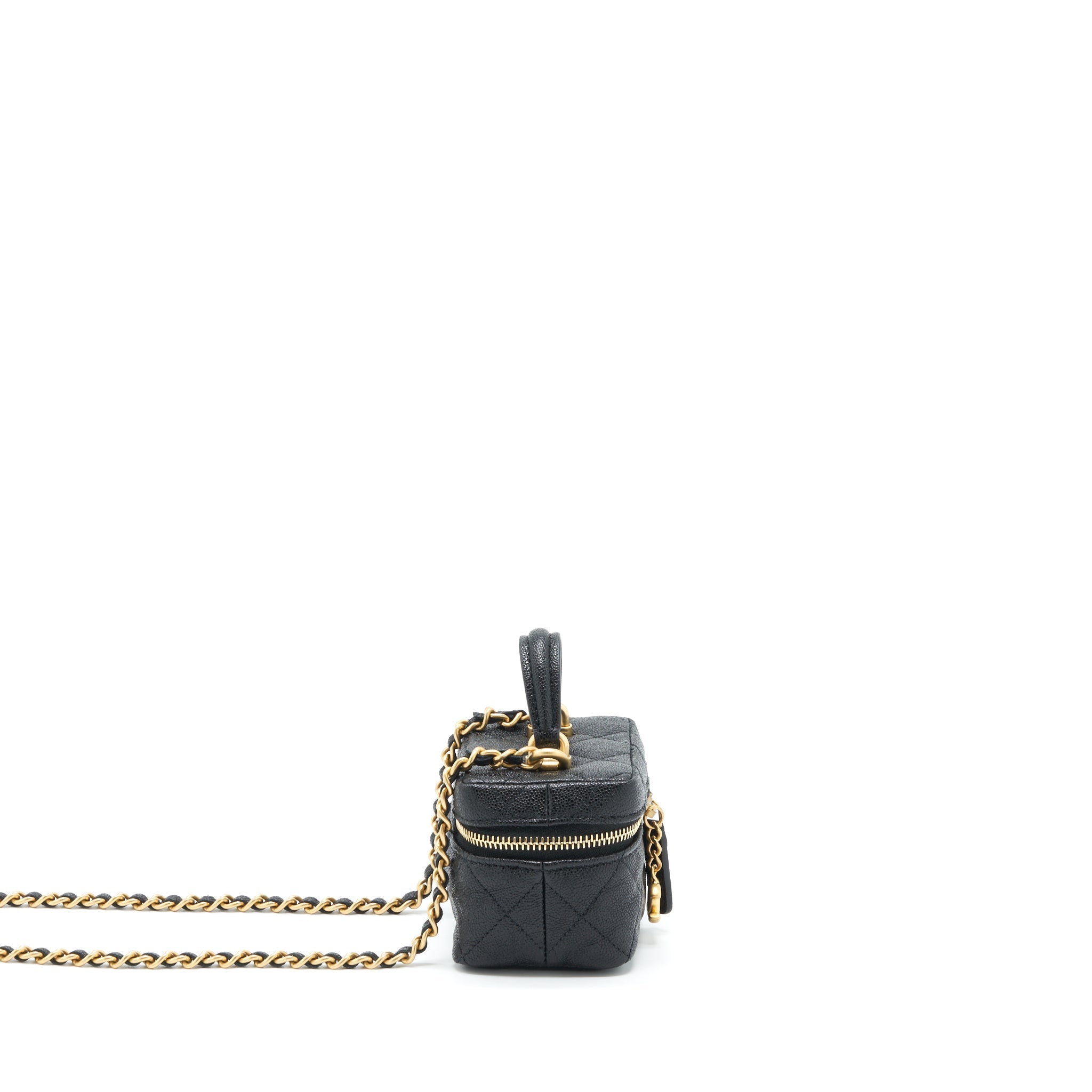 Chanel top handle mini vanity with chain grained calfskin black with