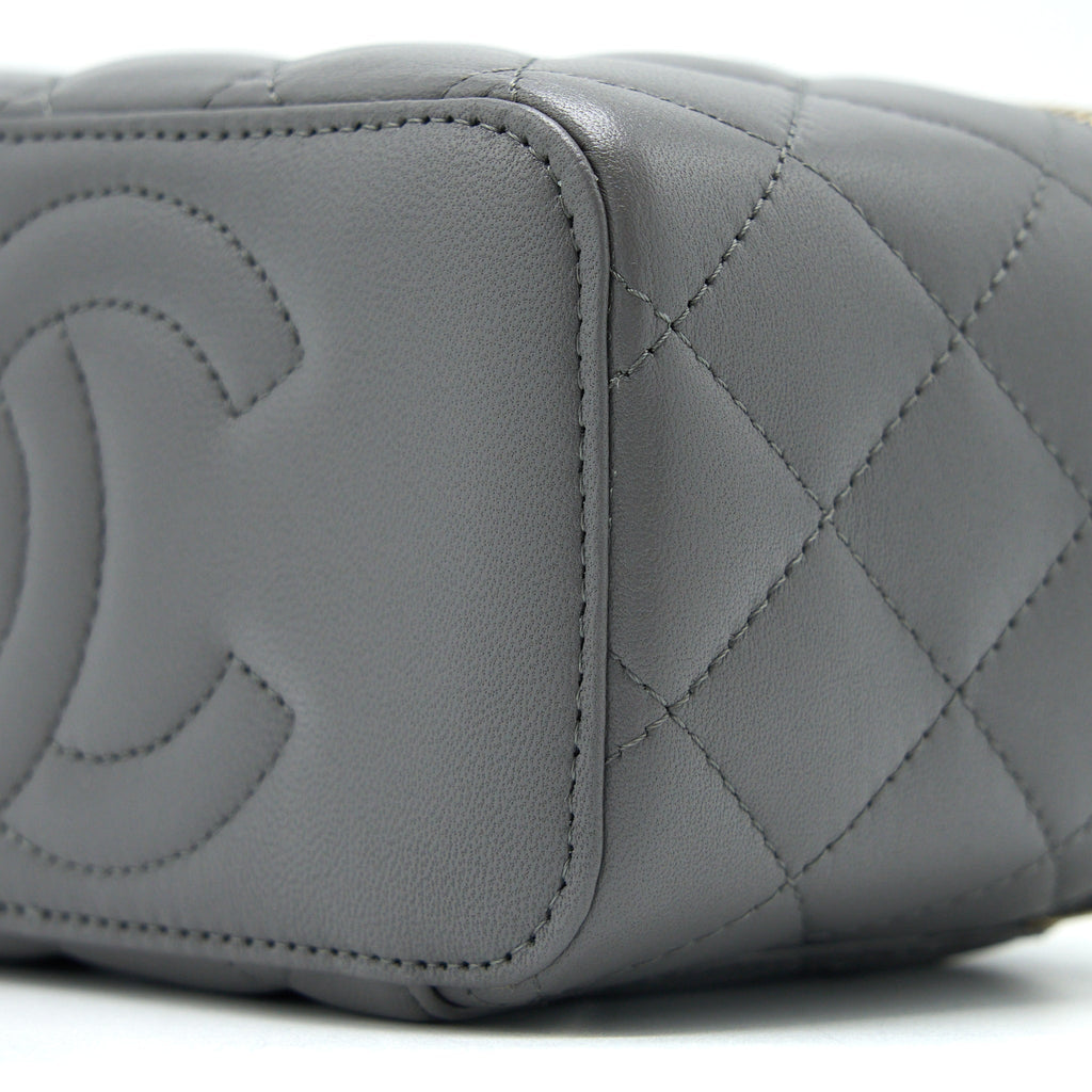 Chanel Top Handle Long Vanity with Chain Lambskin Grey L (Microchip)