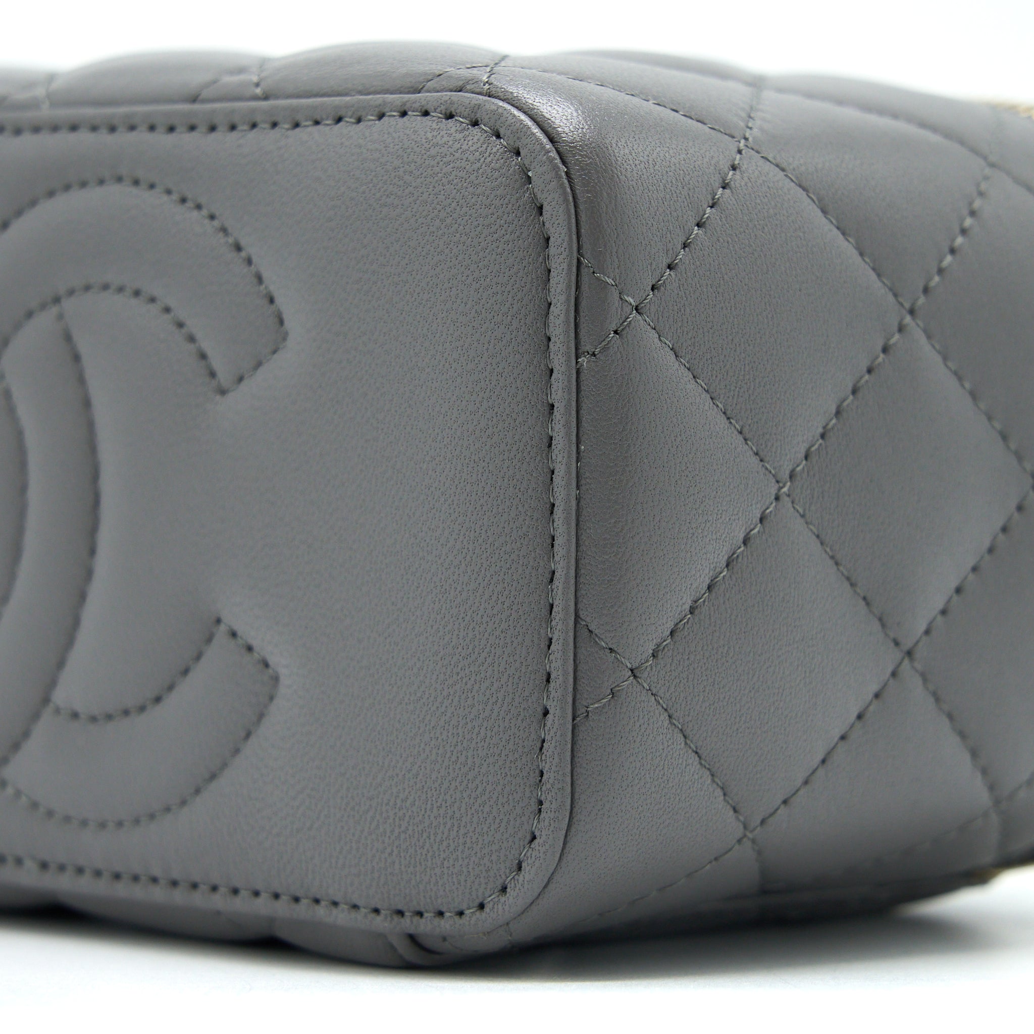 Chanel Top Handle Long Vanity with Chain Lambskin Grey L (Microchip)