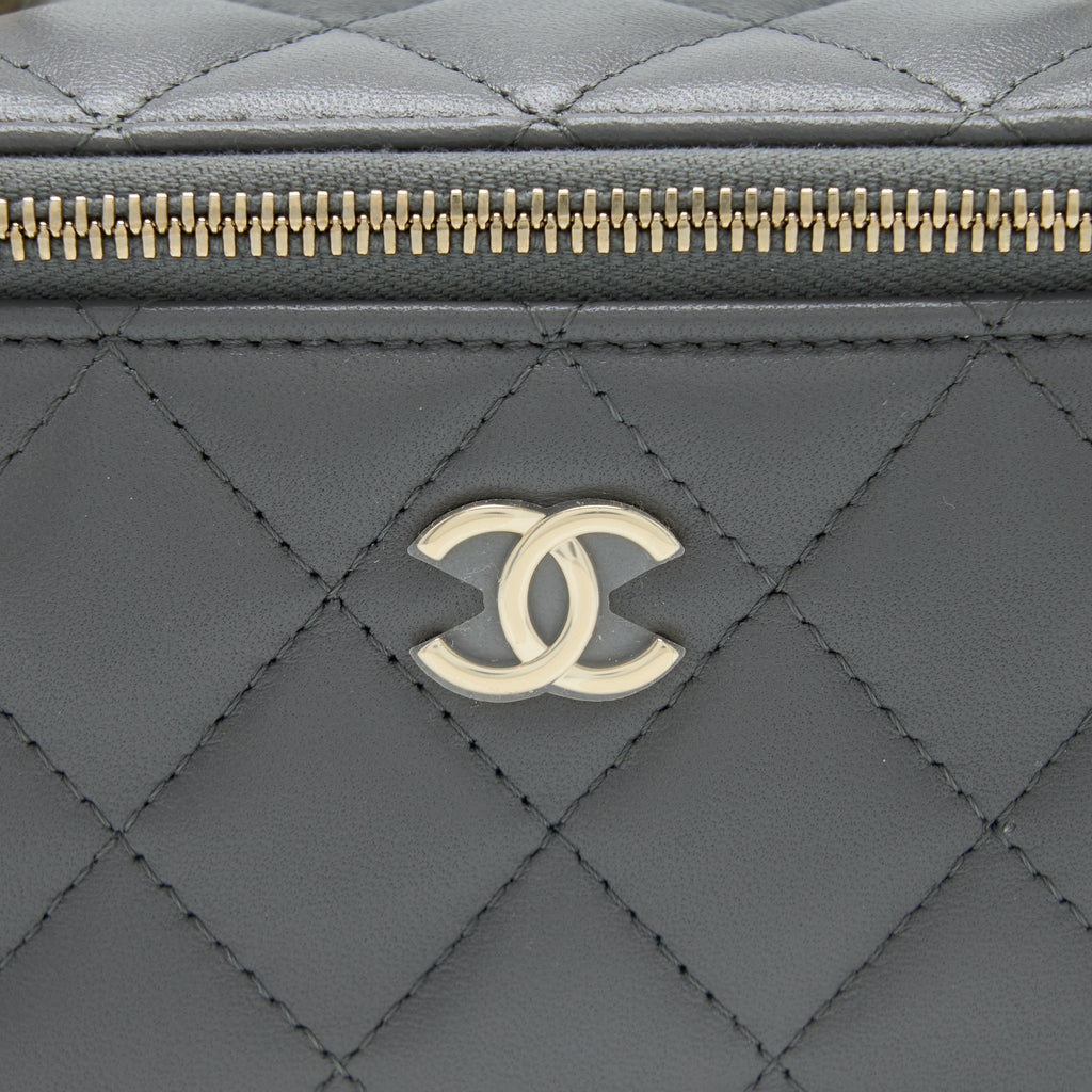 Chanel Top Handle Long Vanity with Chain Lambskin Grey L (Microchip)