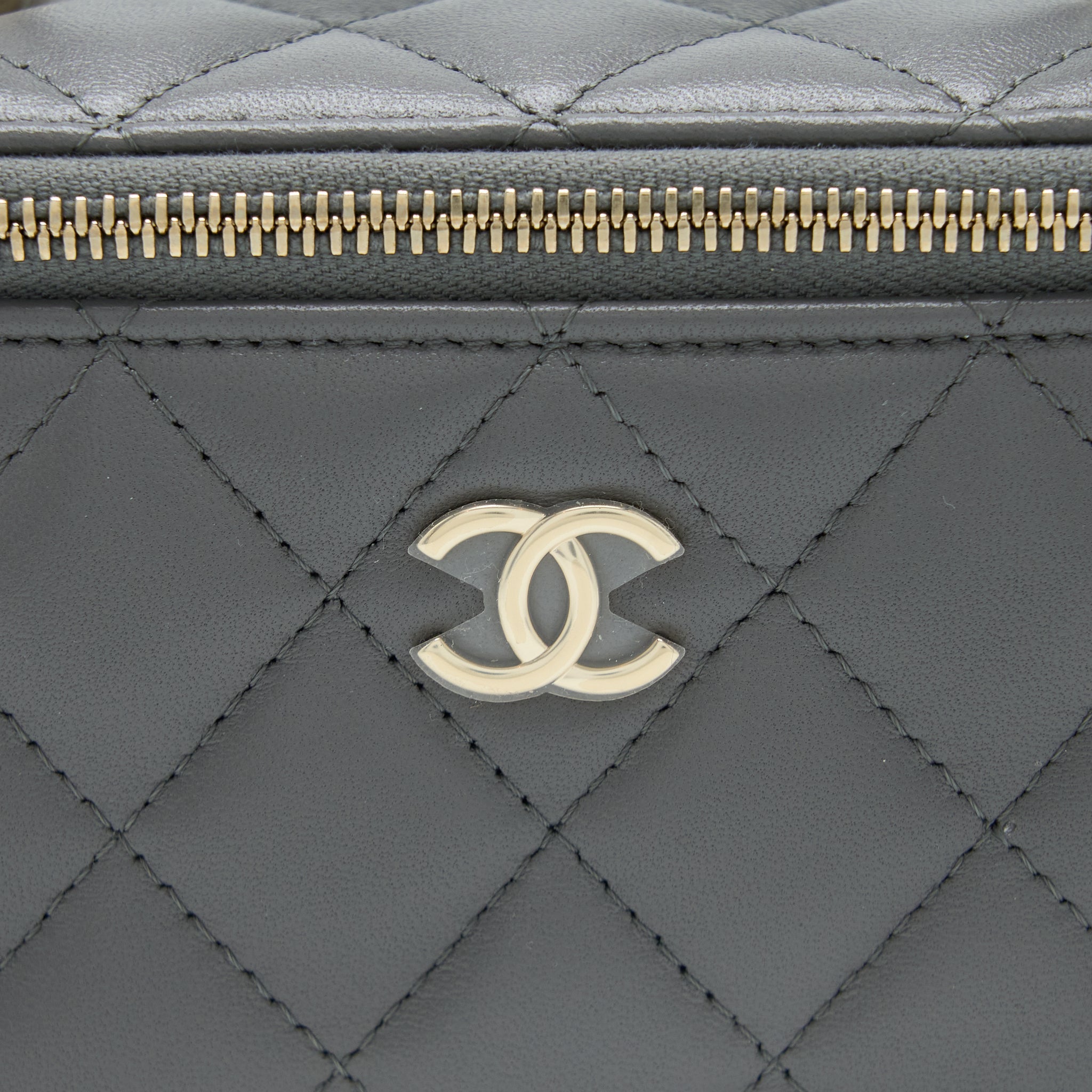 Chanel Top Handle Long Vanity with Chain Lambskin Grey L (Microchip)