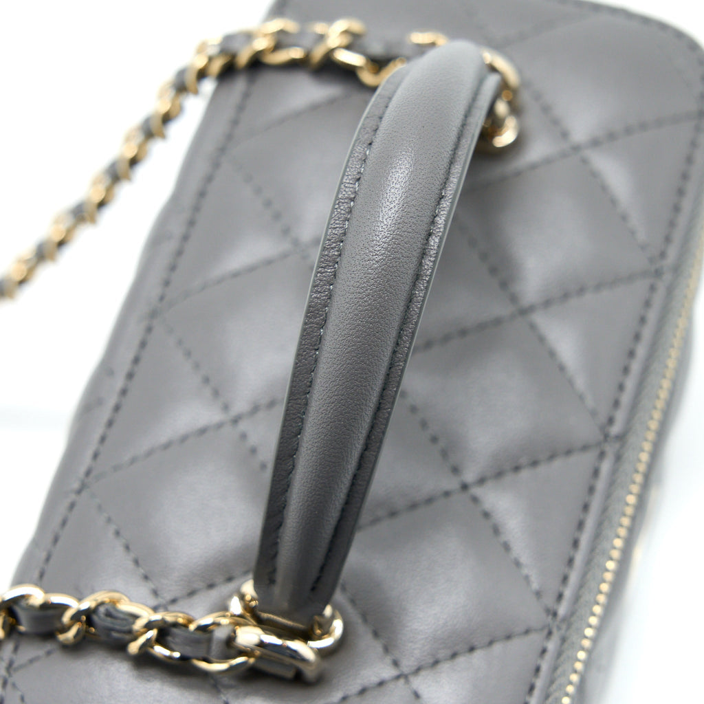 Chanel Top Handle Long Vanity with Chain Lambskin Grey L (Microchip)