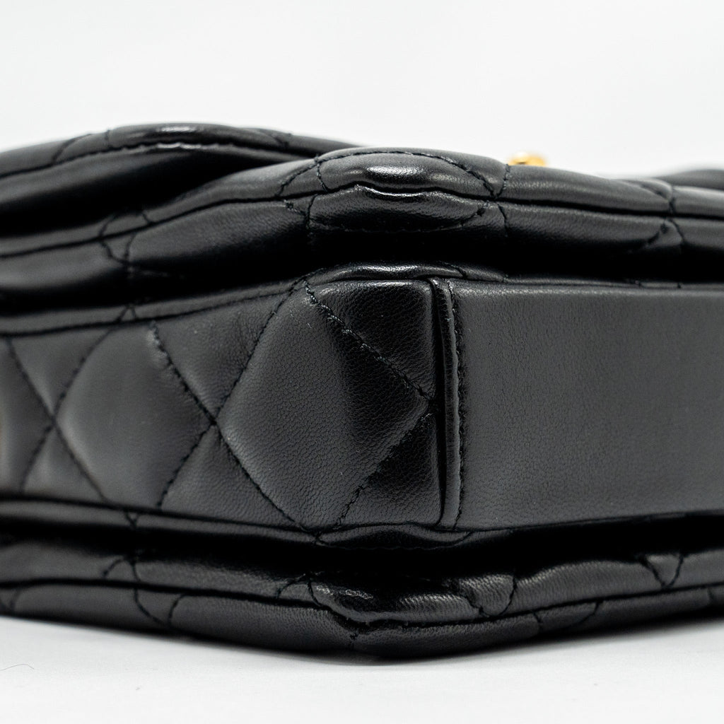 Chanel 22A Button on chain Flap Bag Lambskin Black  (Microchip)