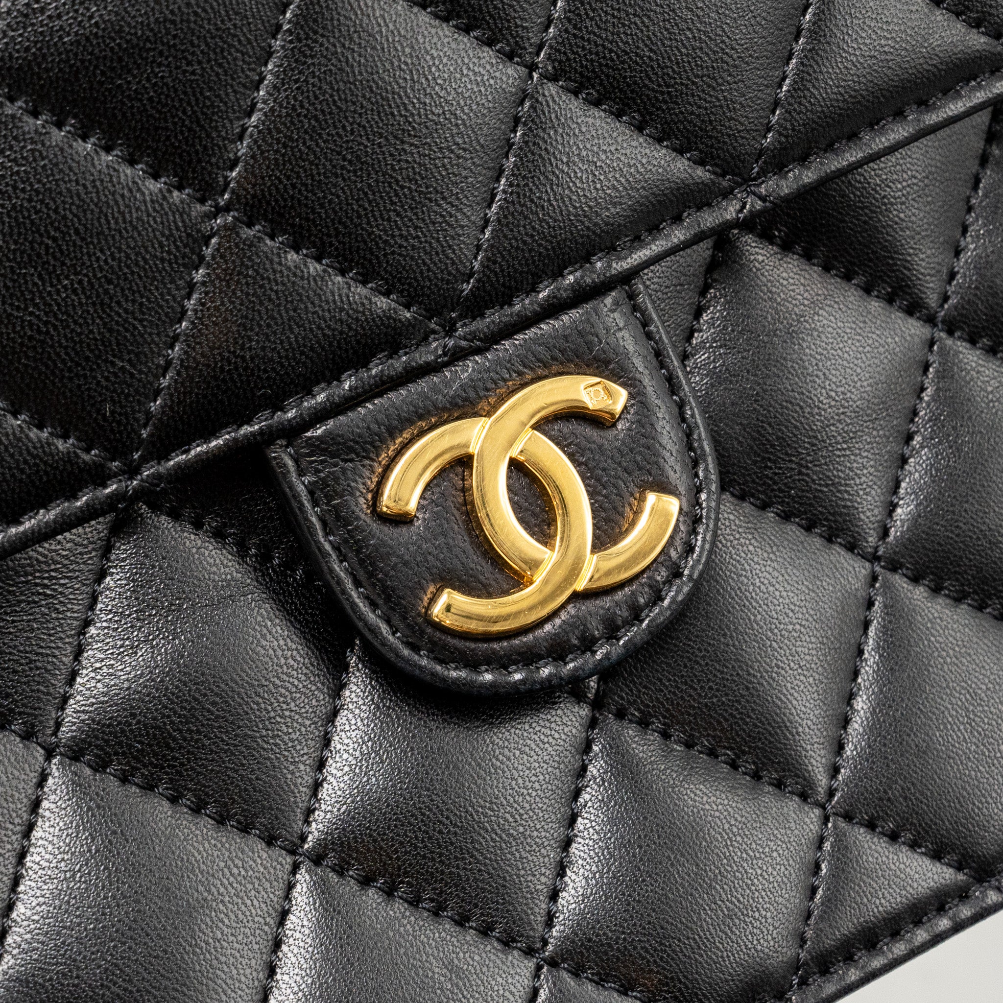 Chanel Vintage Square Flap Chain Bag Lambskin Black